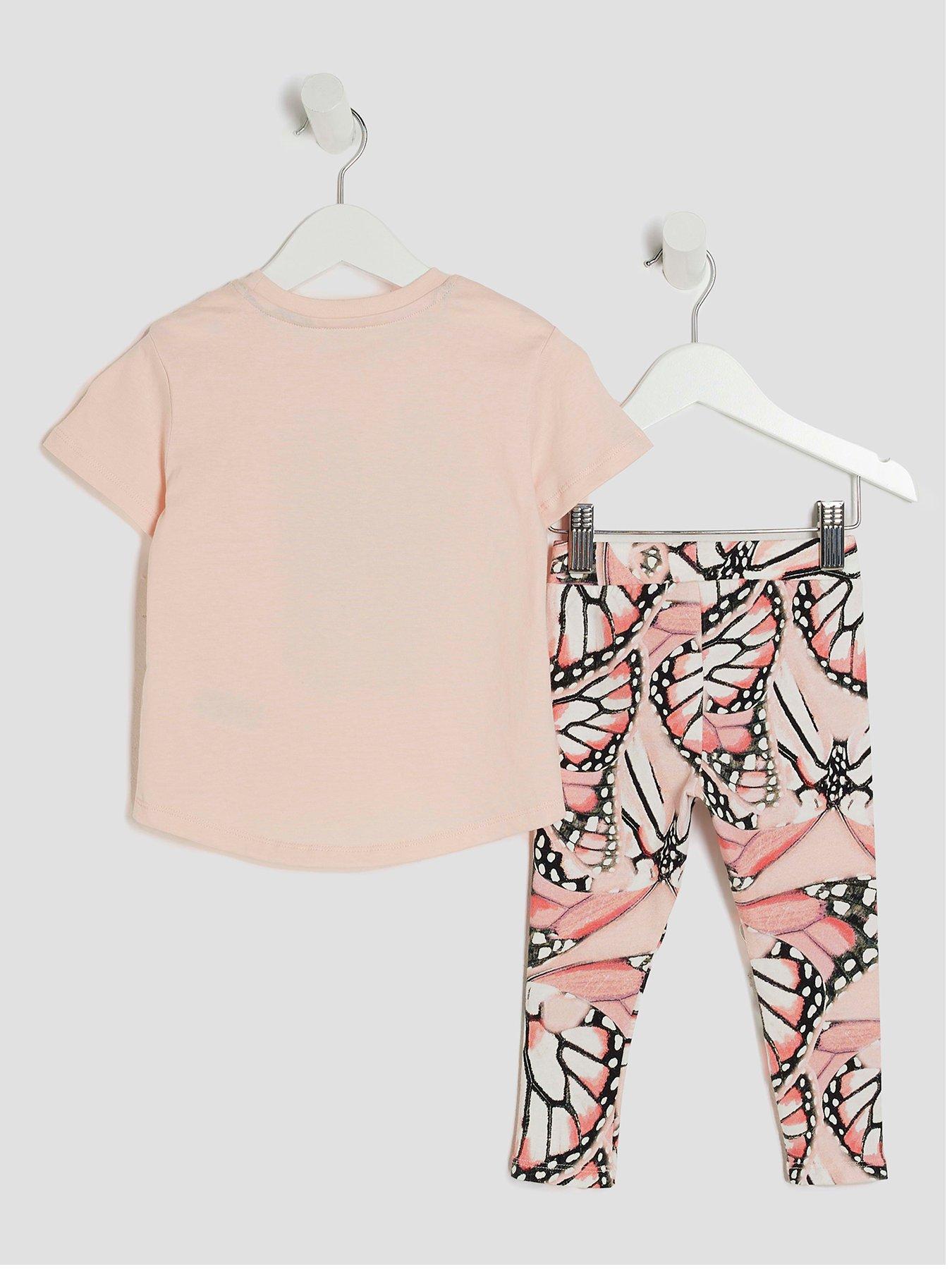  image of river-island-mini-girls-butterfly-top-amp-leggings-set-light-pink