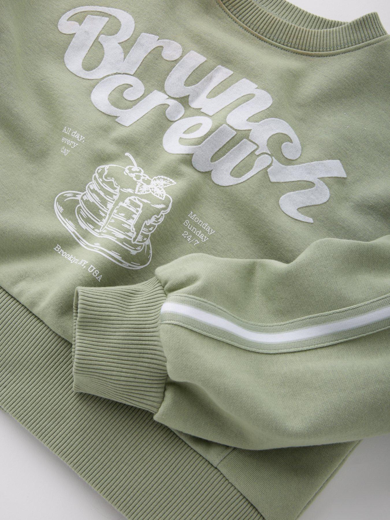  image of river-island-girls-brunch-club-sweatshirt-tracksuit-set-khaki