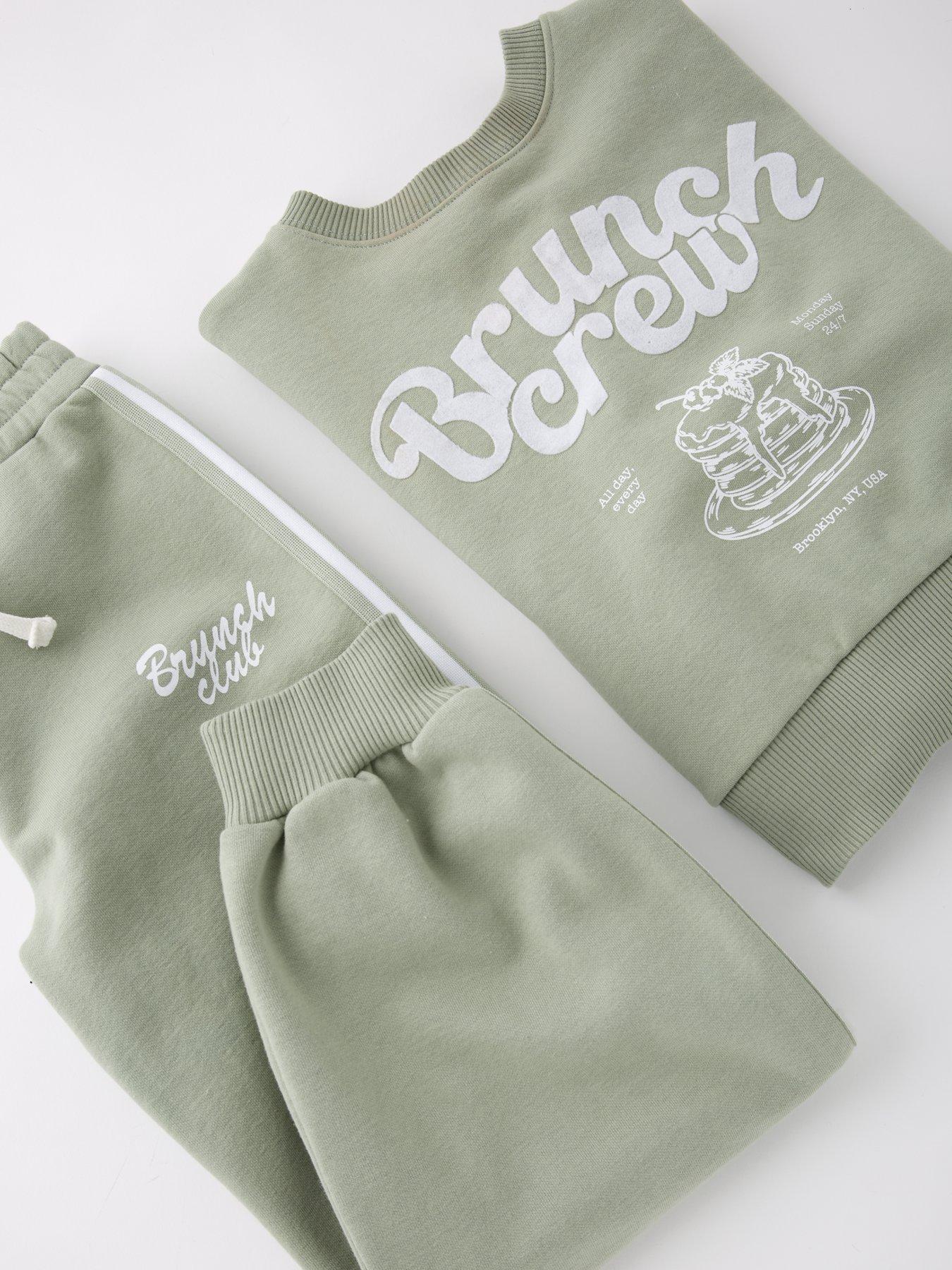  image of river-island-girls-brunch-club-sweatshirt-tracksuit-set-khaki