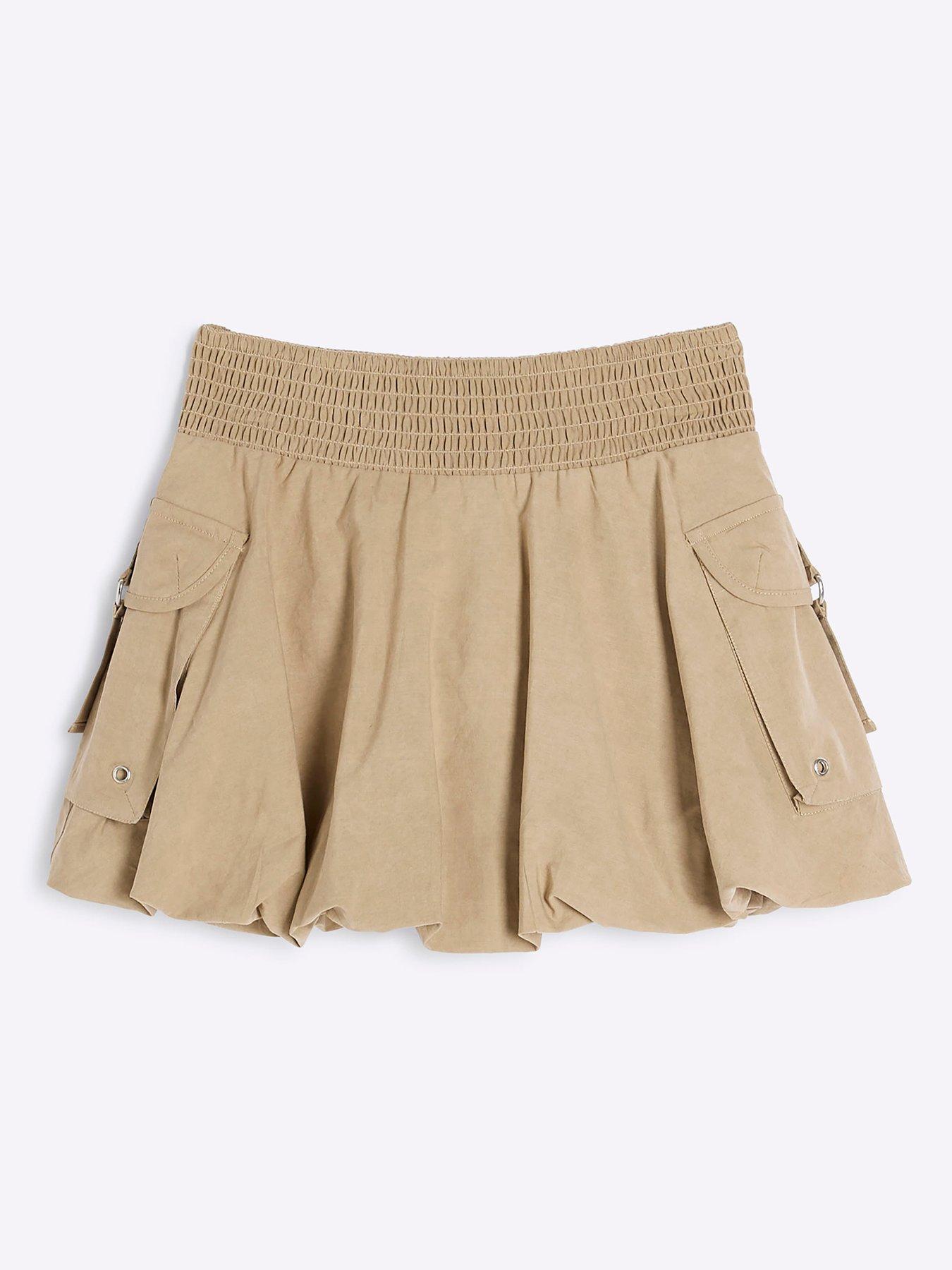 river-island-girls-bubble-hem-cargo-skirt-stone
