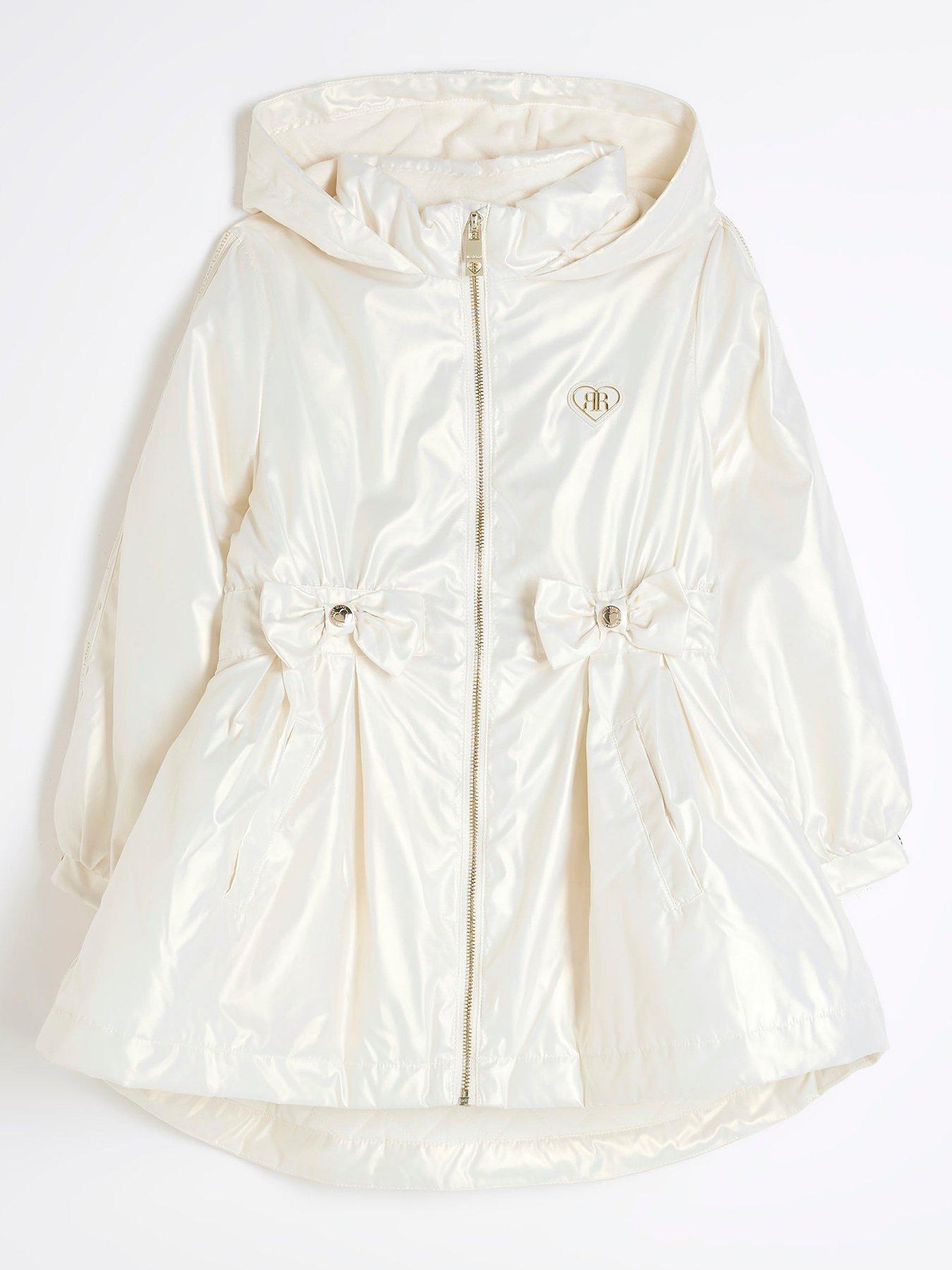 River Island Girls Cinched Frill Raincoat Cream Littlewoods