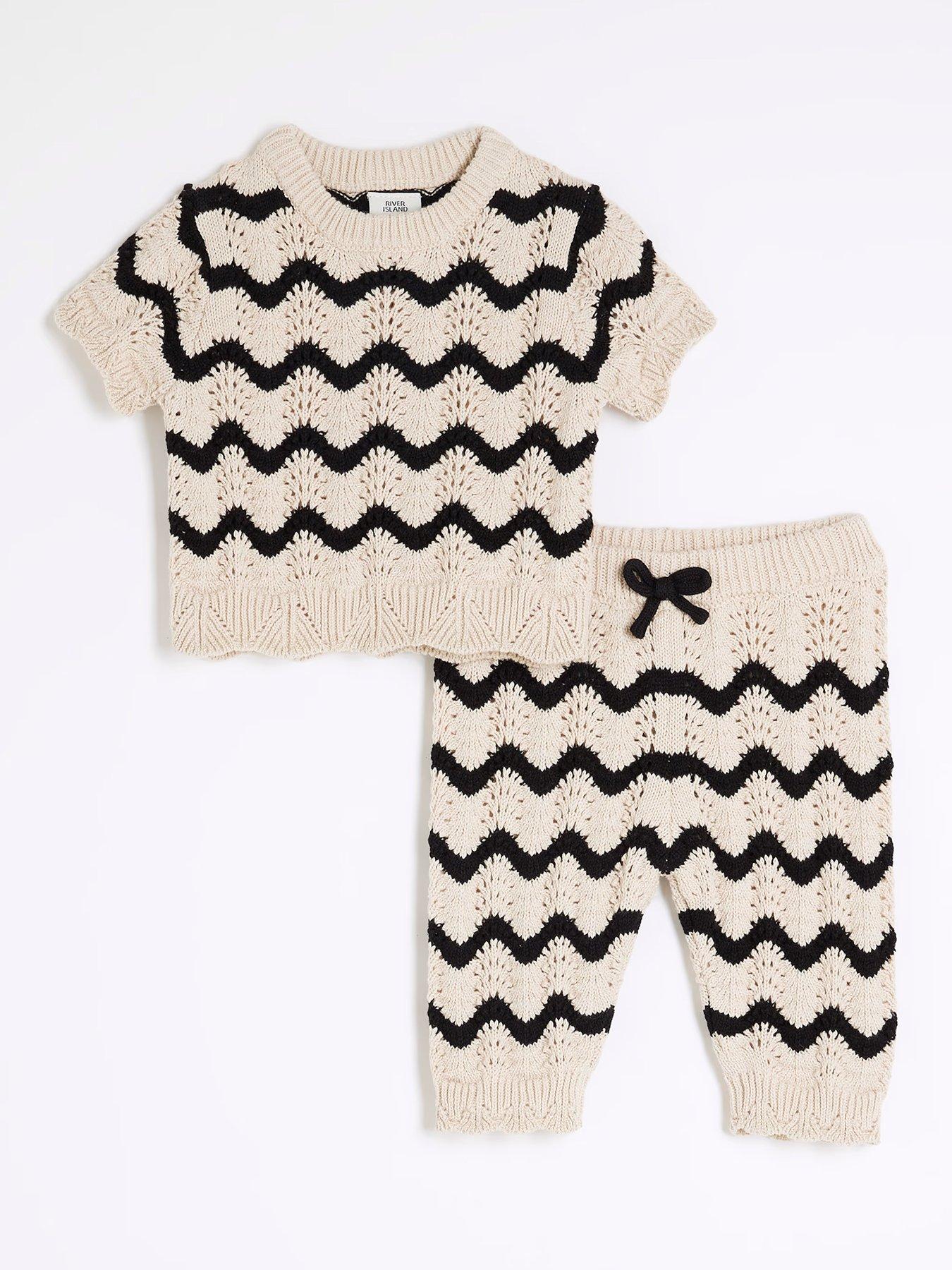  image of river-island-baby-baby-girls-striped-crochet-top-set-black