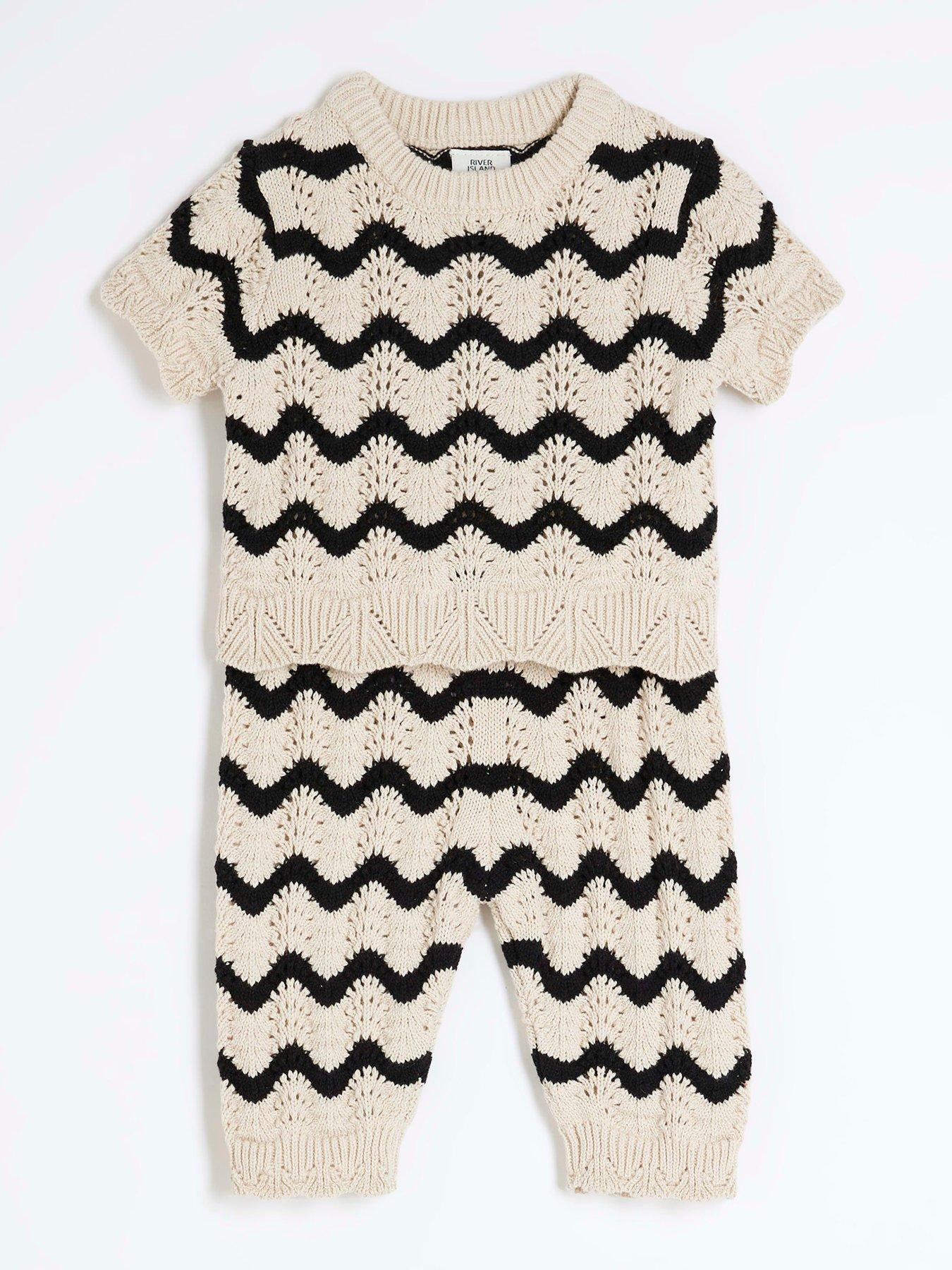  image of river-island-baby-baby-girls-striped-crochet-top-set-black