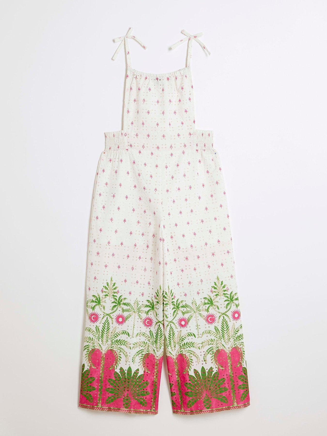  image of river-island-girls-tropical-palm-beach-jumpsuit-cream