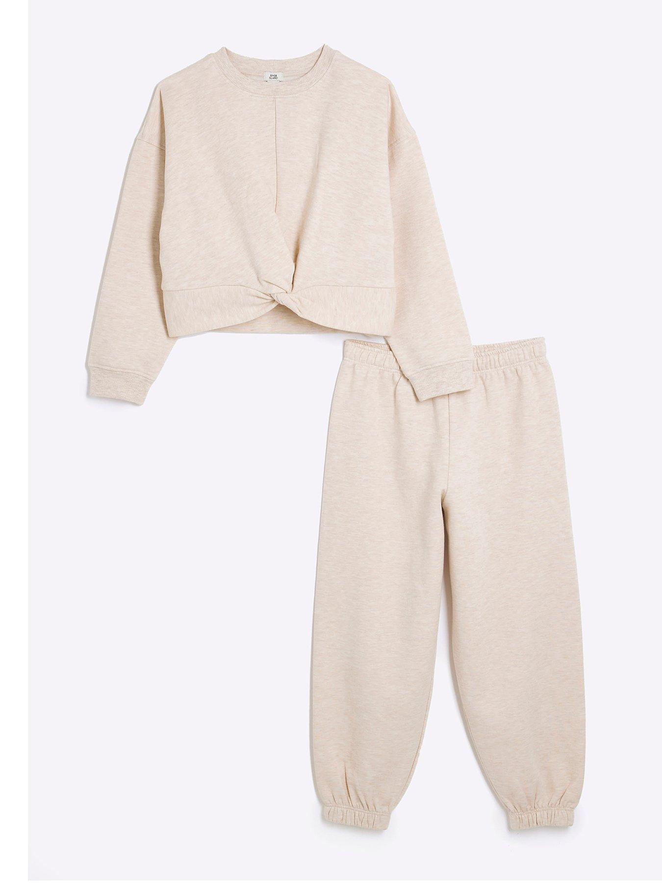  image of river-island-girls-twist-front-sweatshirt-set-cream