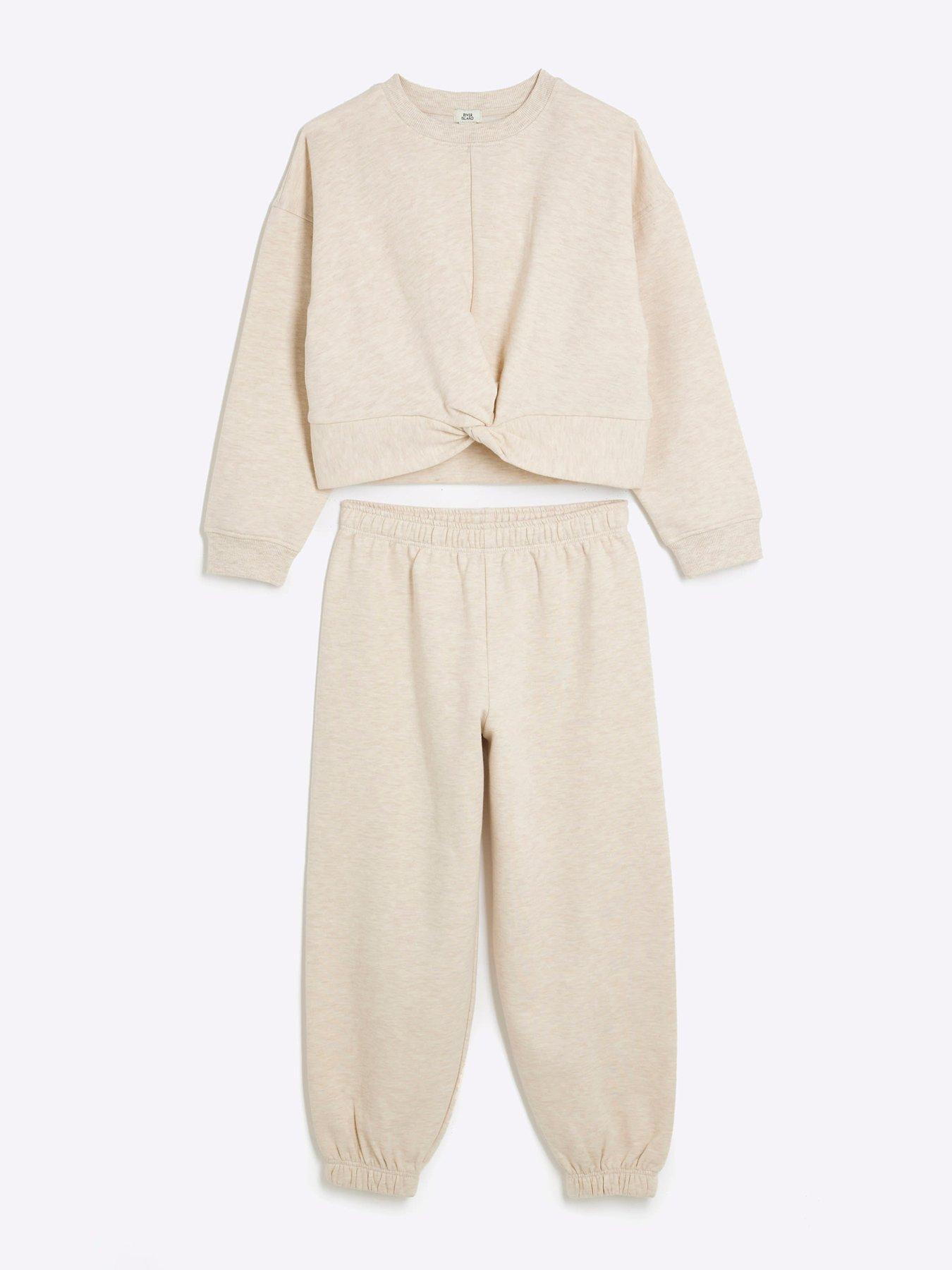  image of river-island-girls-twist-front-sweatshirt-set-cream