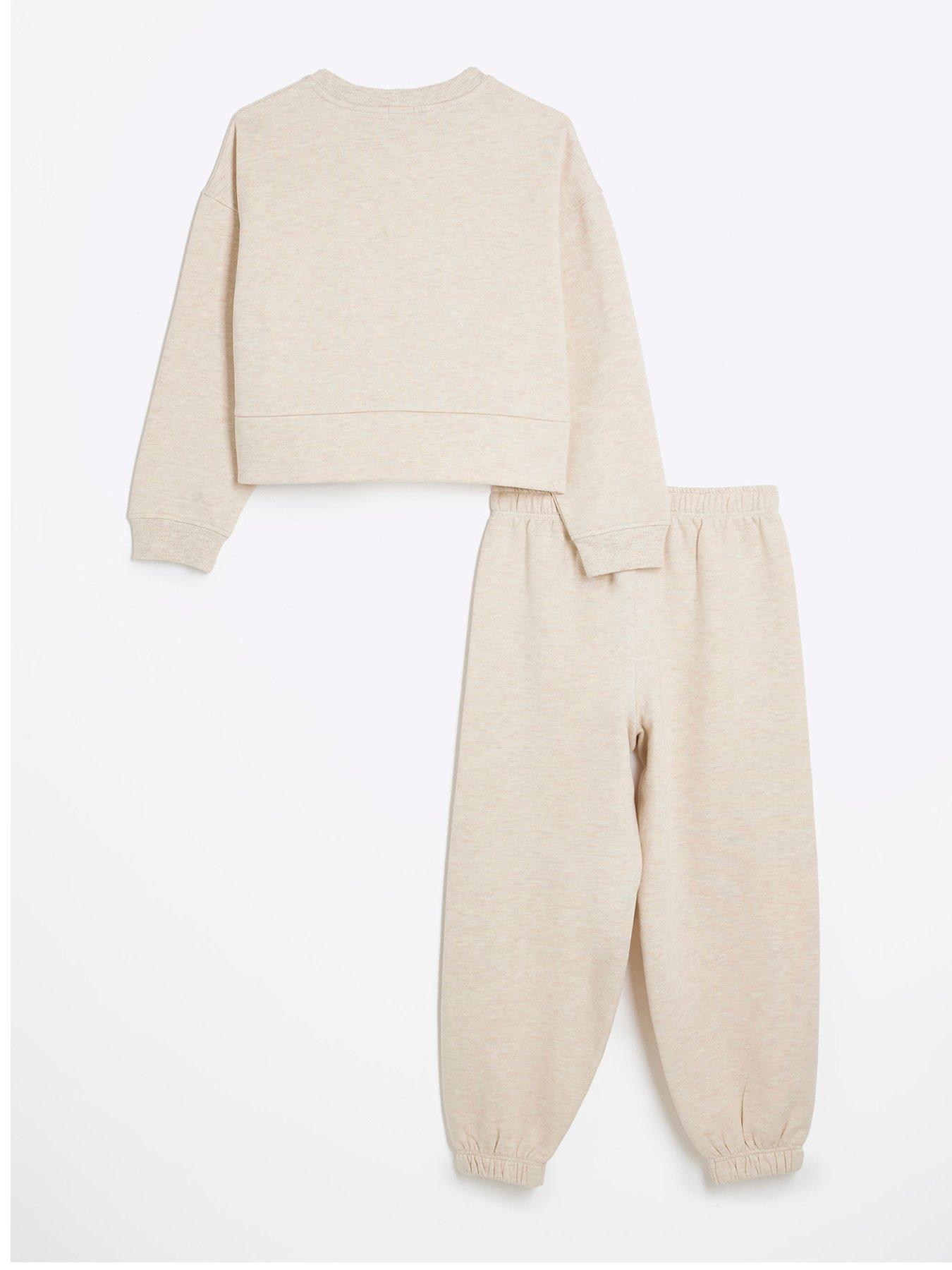 image of river-island-girls-twist-front-sweatshirt-set-cream