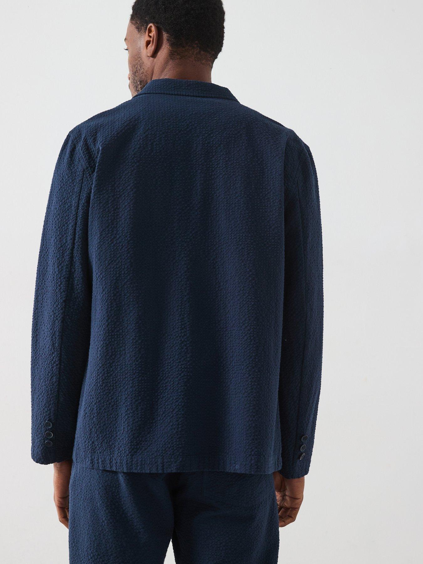  image of farah-habersham-seersucker-regular-fit-blazer-jacket--navy