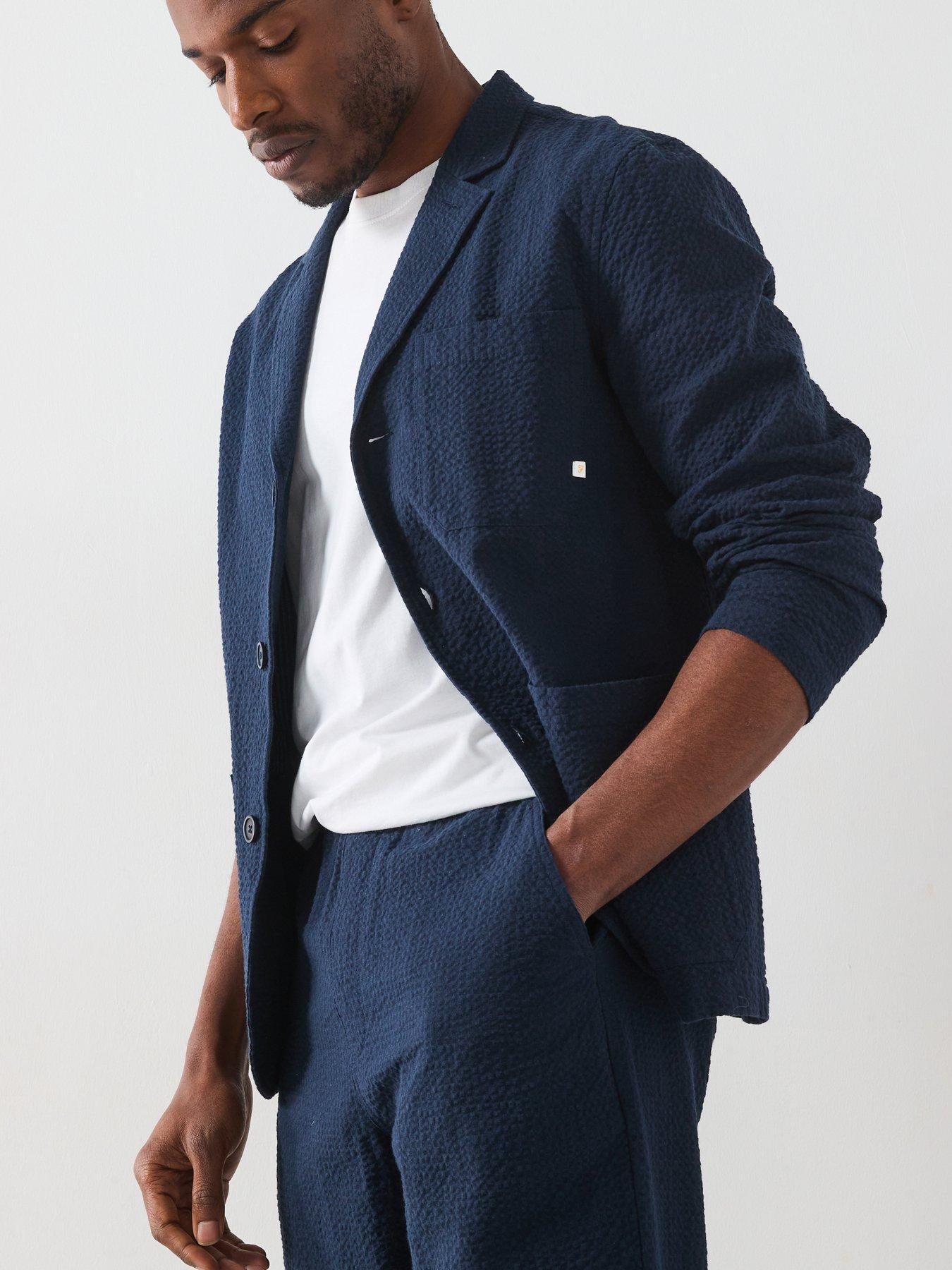  image of farah-habersham-seersucker-regular-fit-blazer-jacket--navy