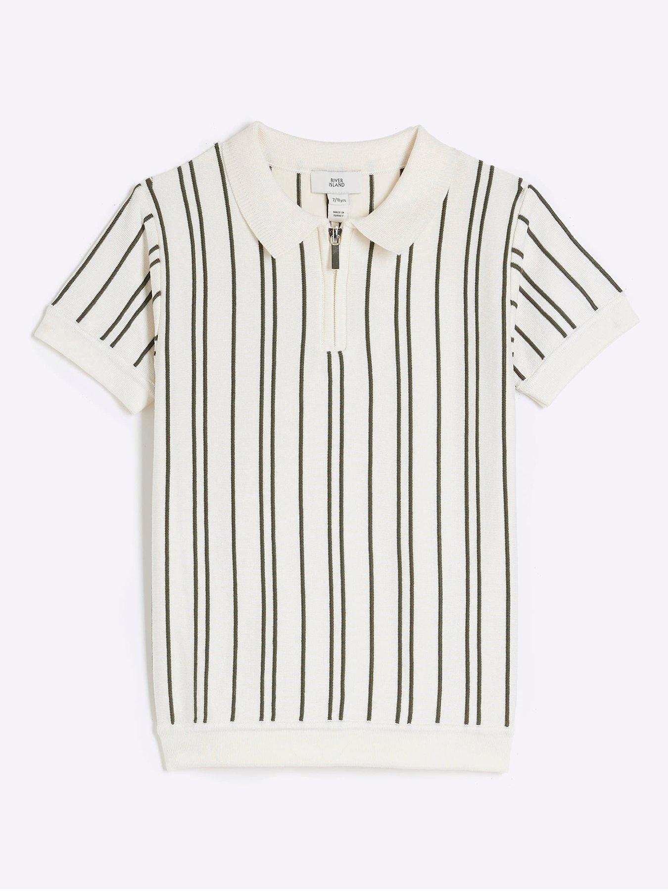 undefined Boys Vertical Stripe Polo Knitted Shirt - Cream