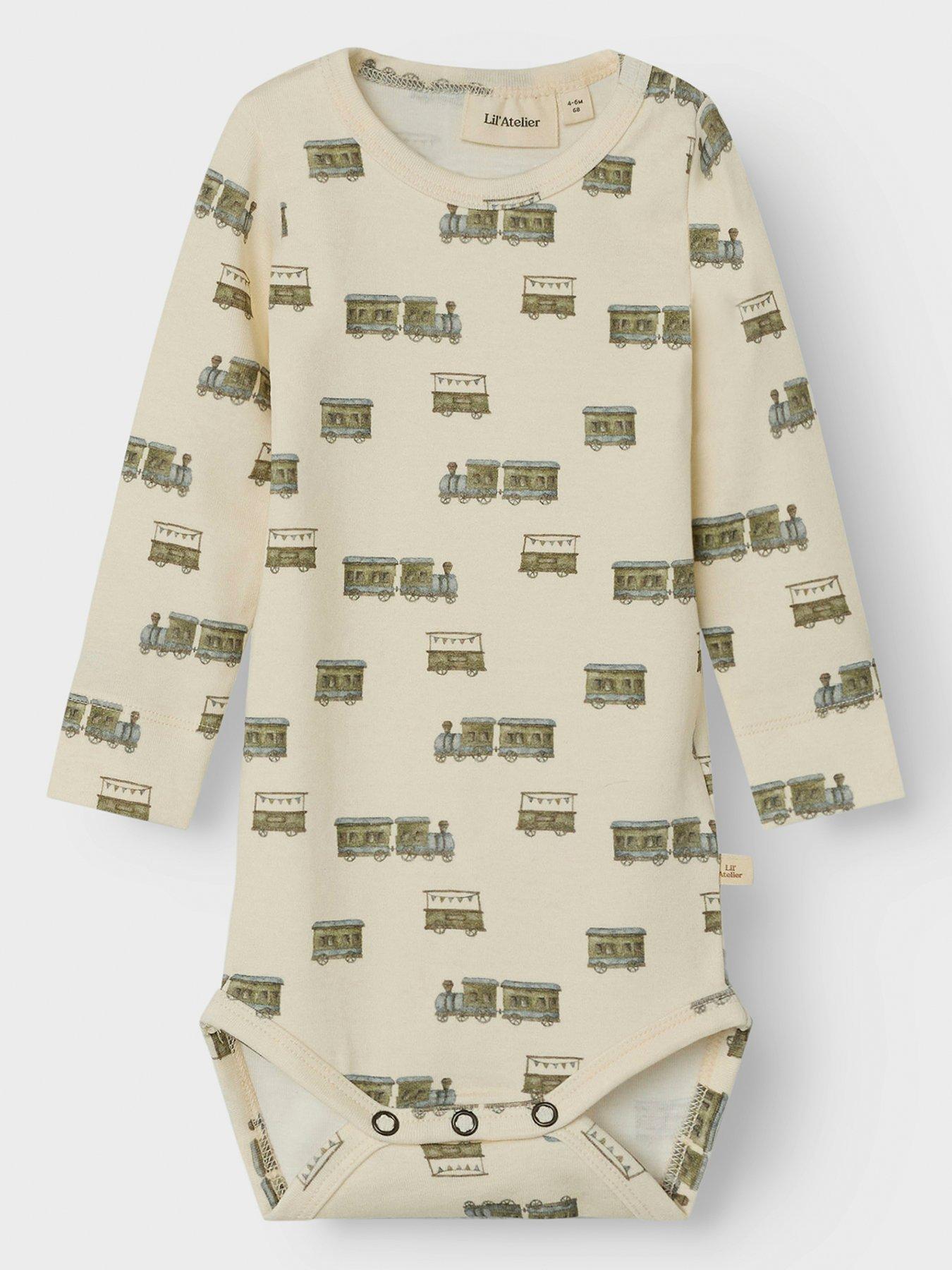  image of lil-atelier-baby-boys-train-print-long-sleeve-bodysuit-turtledove