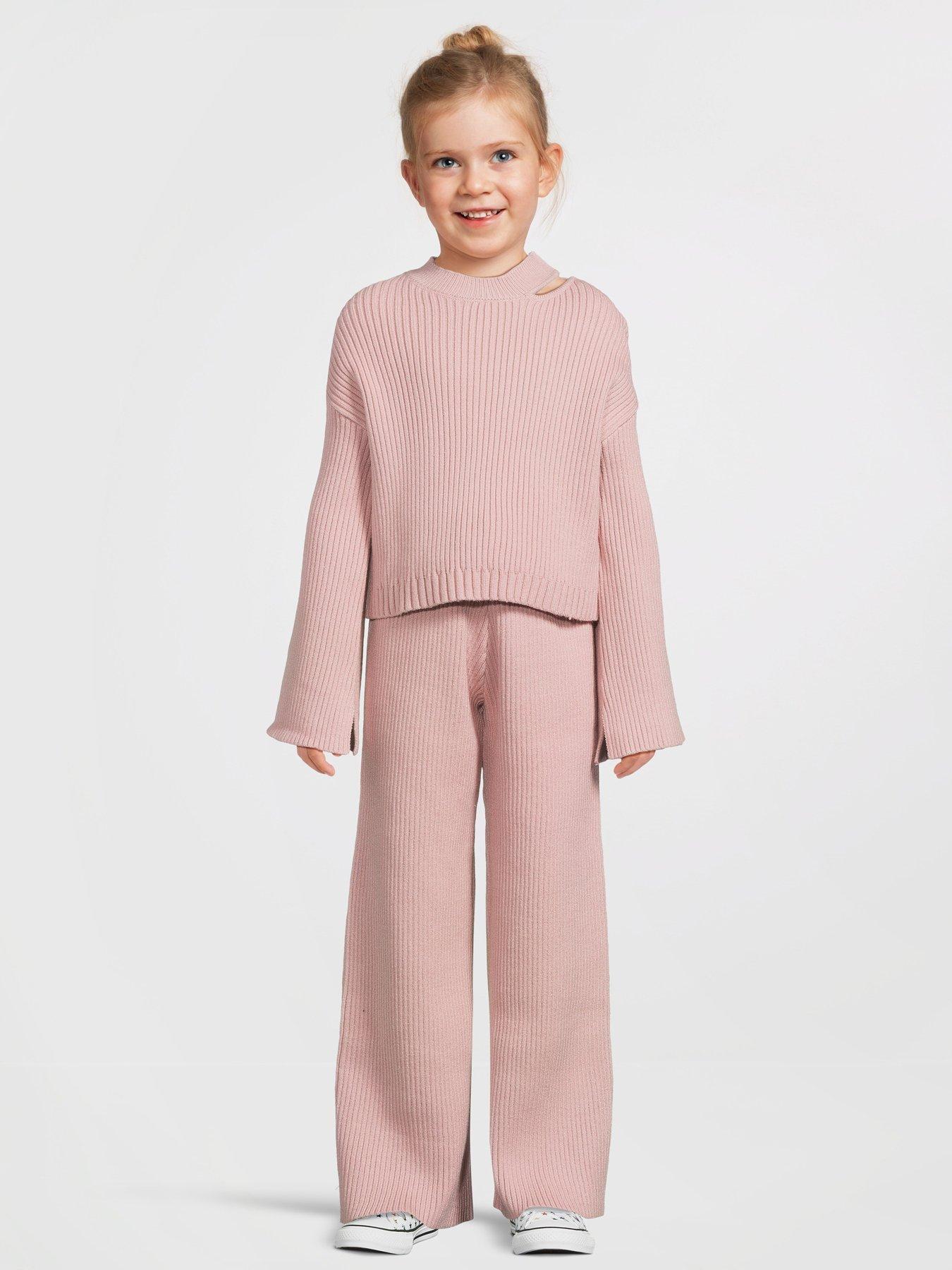  image of river-island-girls-ribbed-cut-out-shoulder-top-set-pink