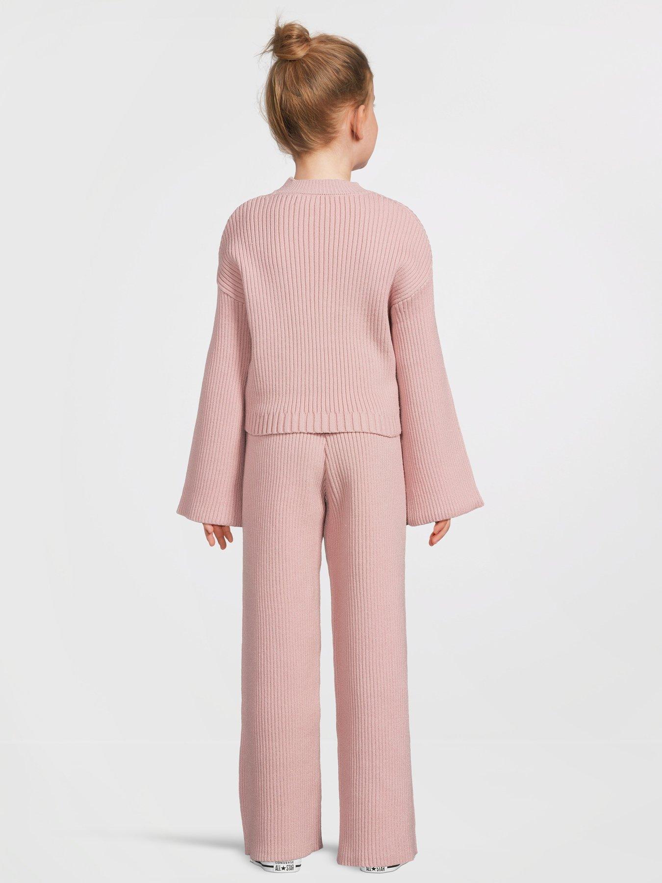  image of river-island-girls-ribbed-cut-out-shoulder-top-set-pink
