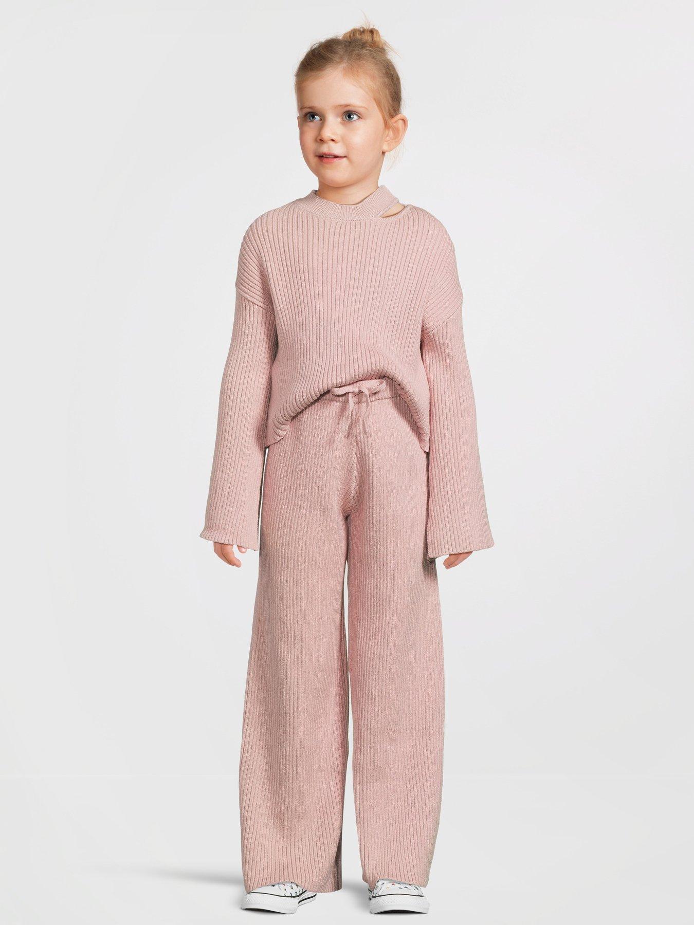  image of river-island-girls-ribbed-cut-out-shoulder-top-set-pink