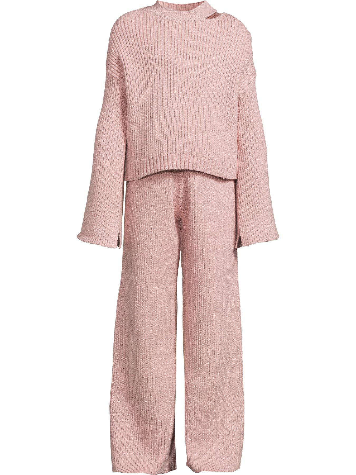  image of river-island-girls-ribbed-cut-out-shoulder-top-set-pink