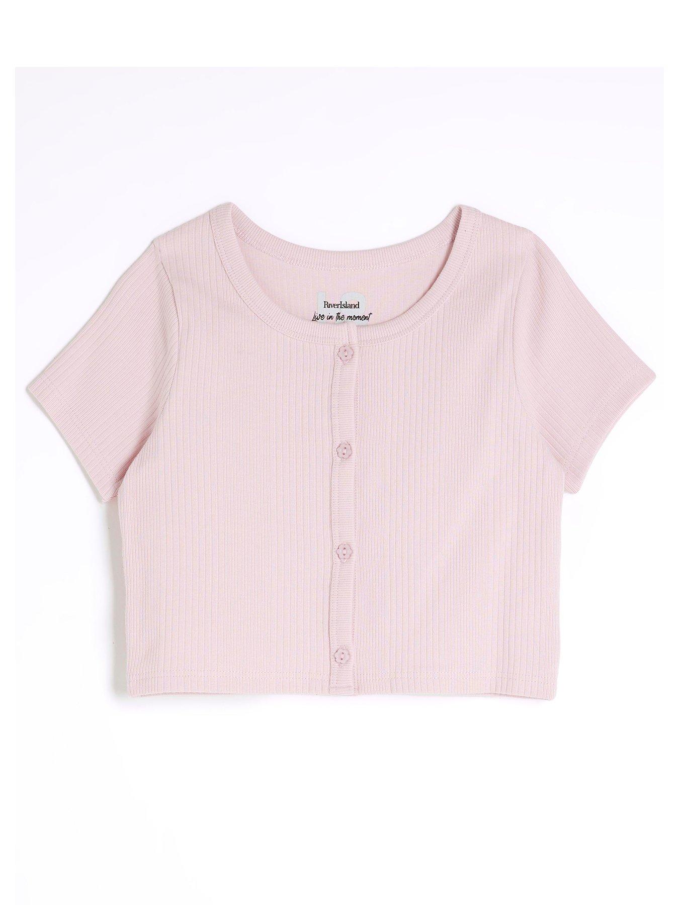 undefined Girls Ribbed Scoop Neck Crop Top - Light - Pink