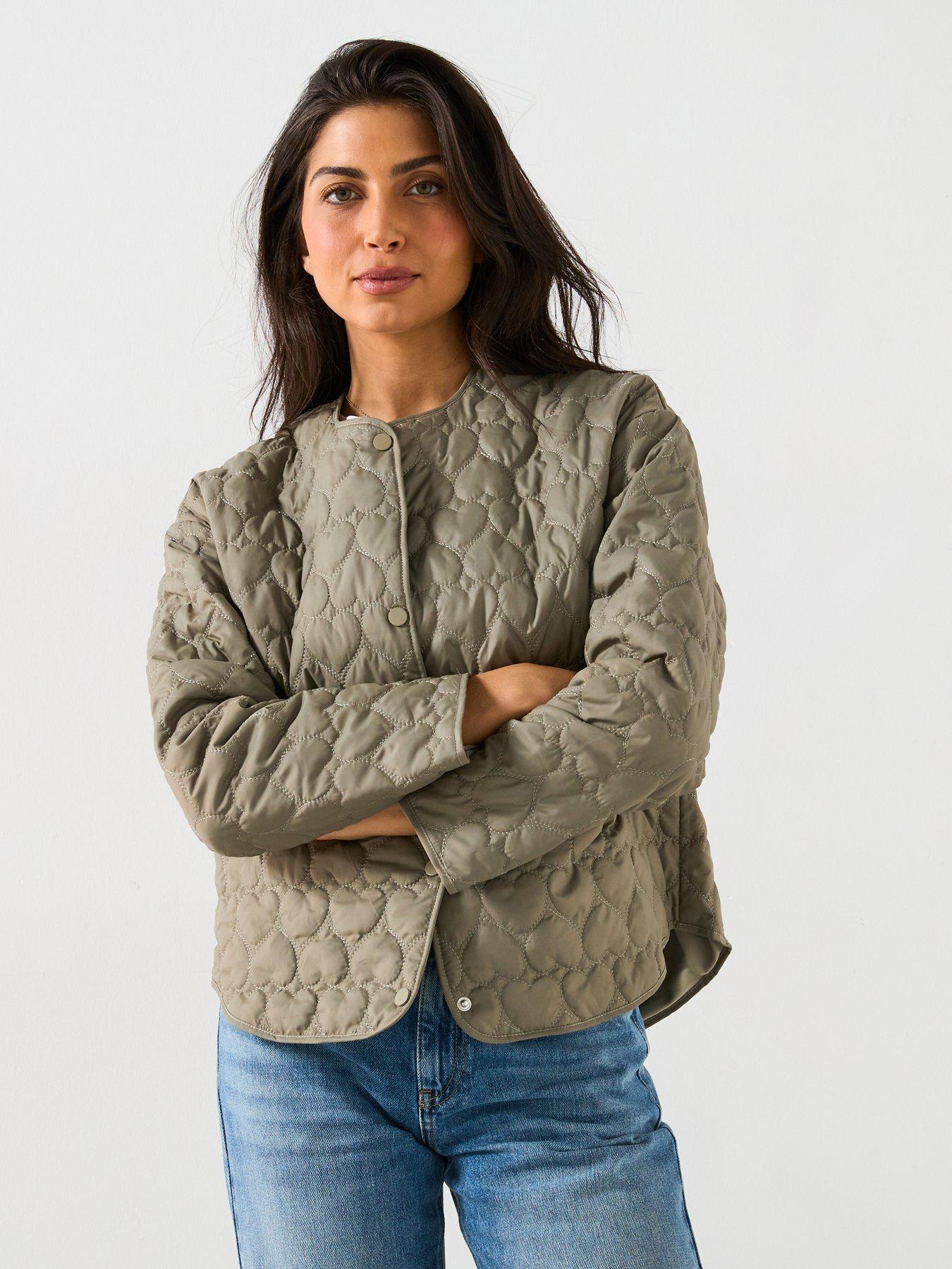 undefined Heart Quilted Lightweight Jacket - Khaki