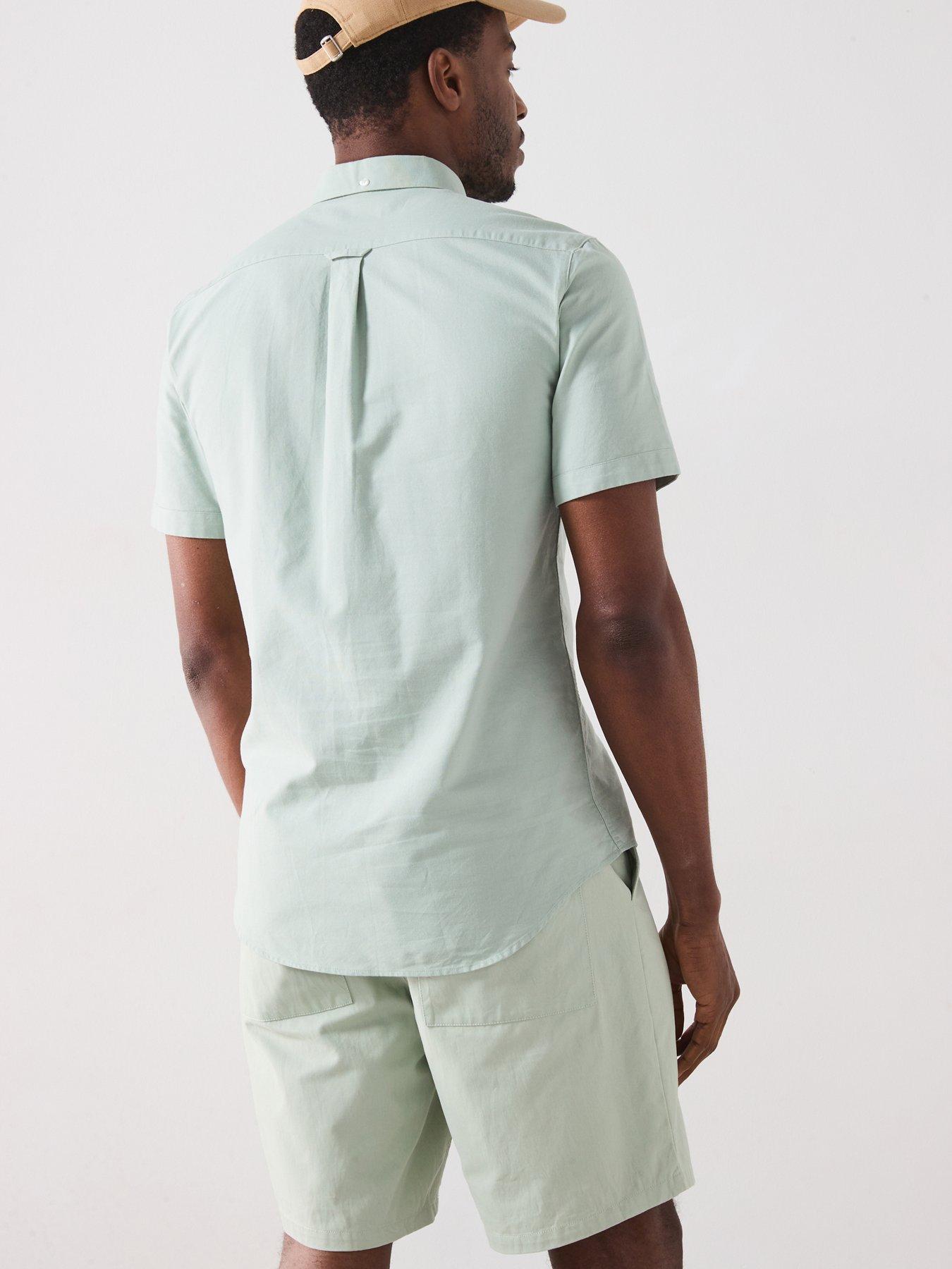 image of farah-brewer-short-sleeve-slim-fit-shirt-light-green