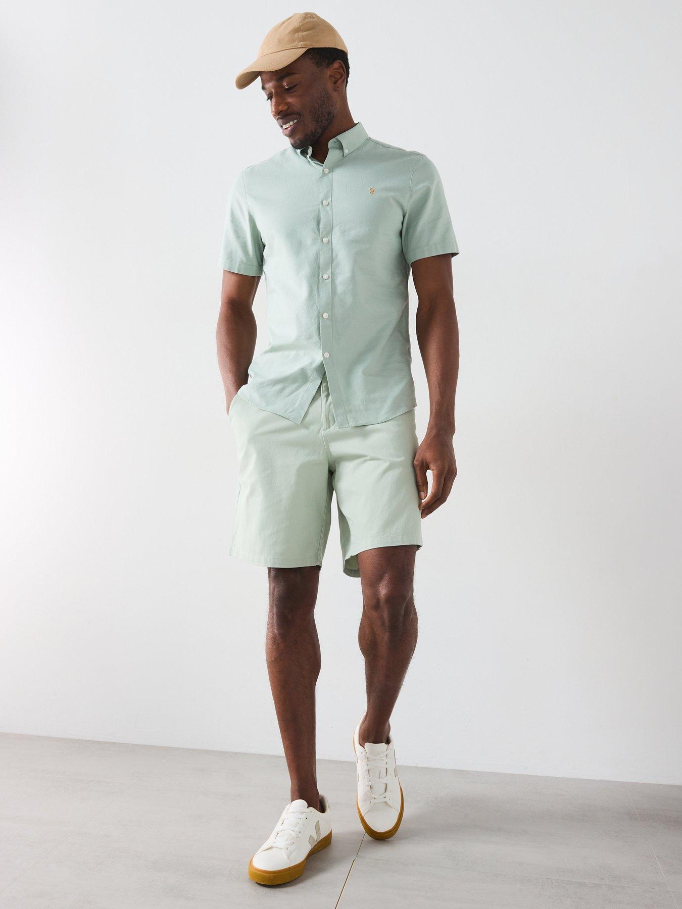  image of farah-brewer-short-sleeve-slim-fit-shirt-light-green