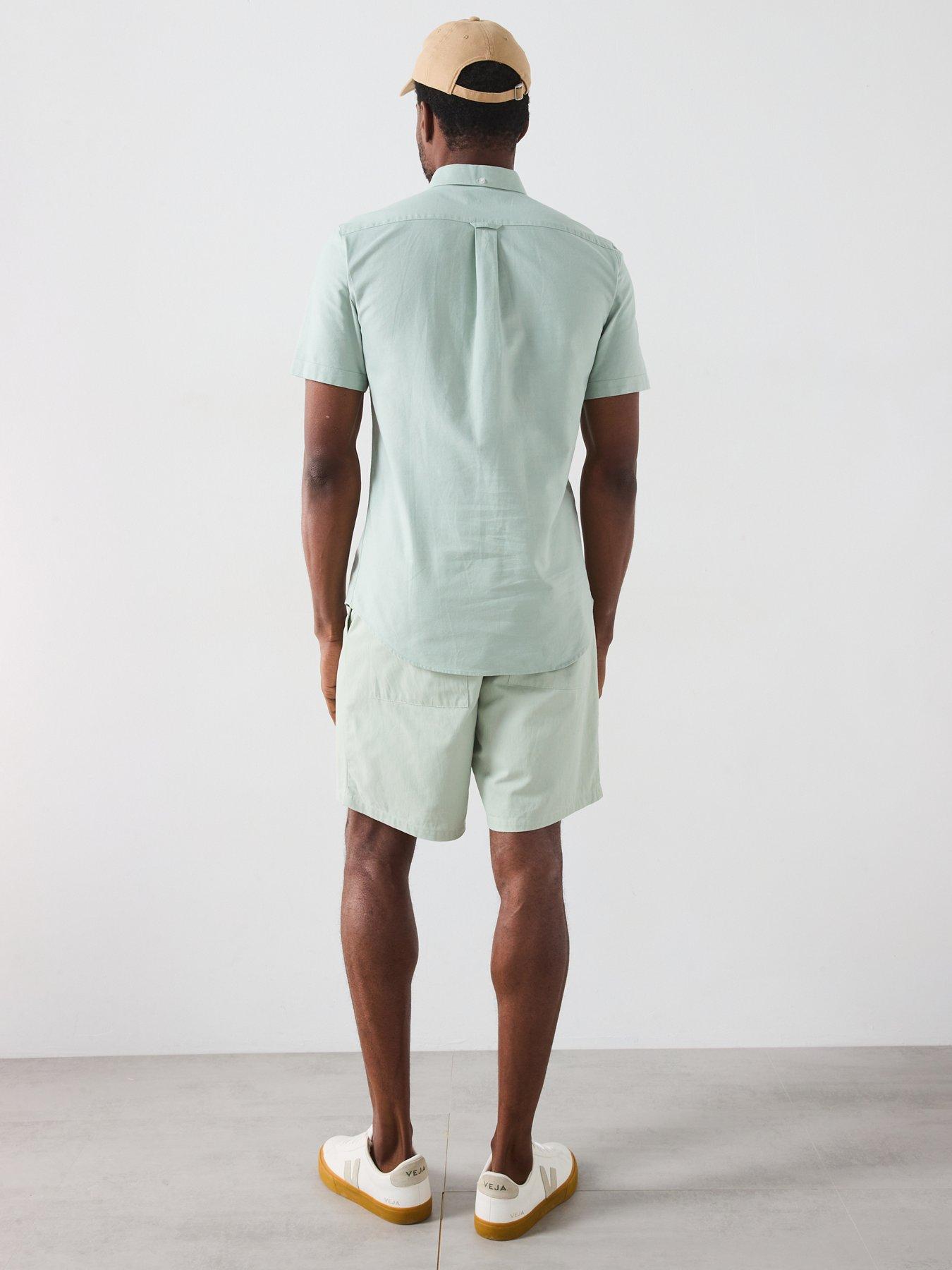  image of farah-brewer-short-sleeve-slim-fit-shirt-light-green