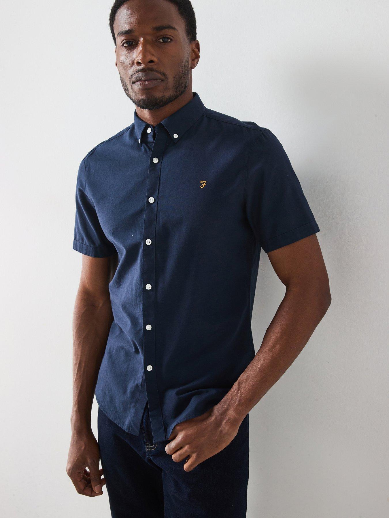  image of farah-brewer-short-sleeve-slim-fit-shirt-navy