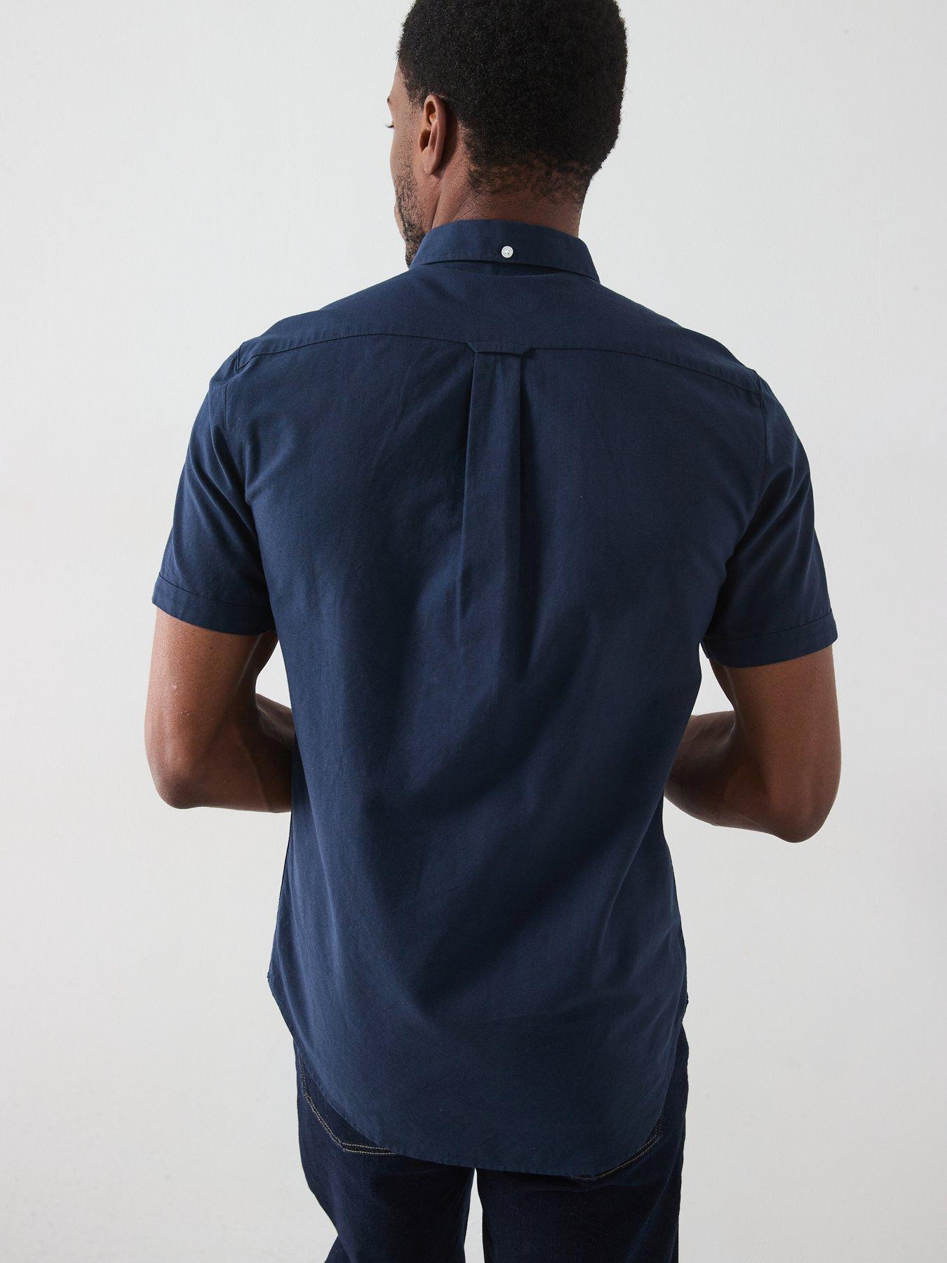  image of farah-brewer-short-sleeve-slim-fit-shirt-navy