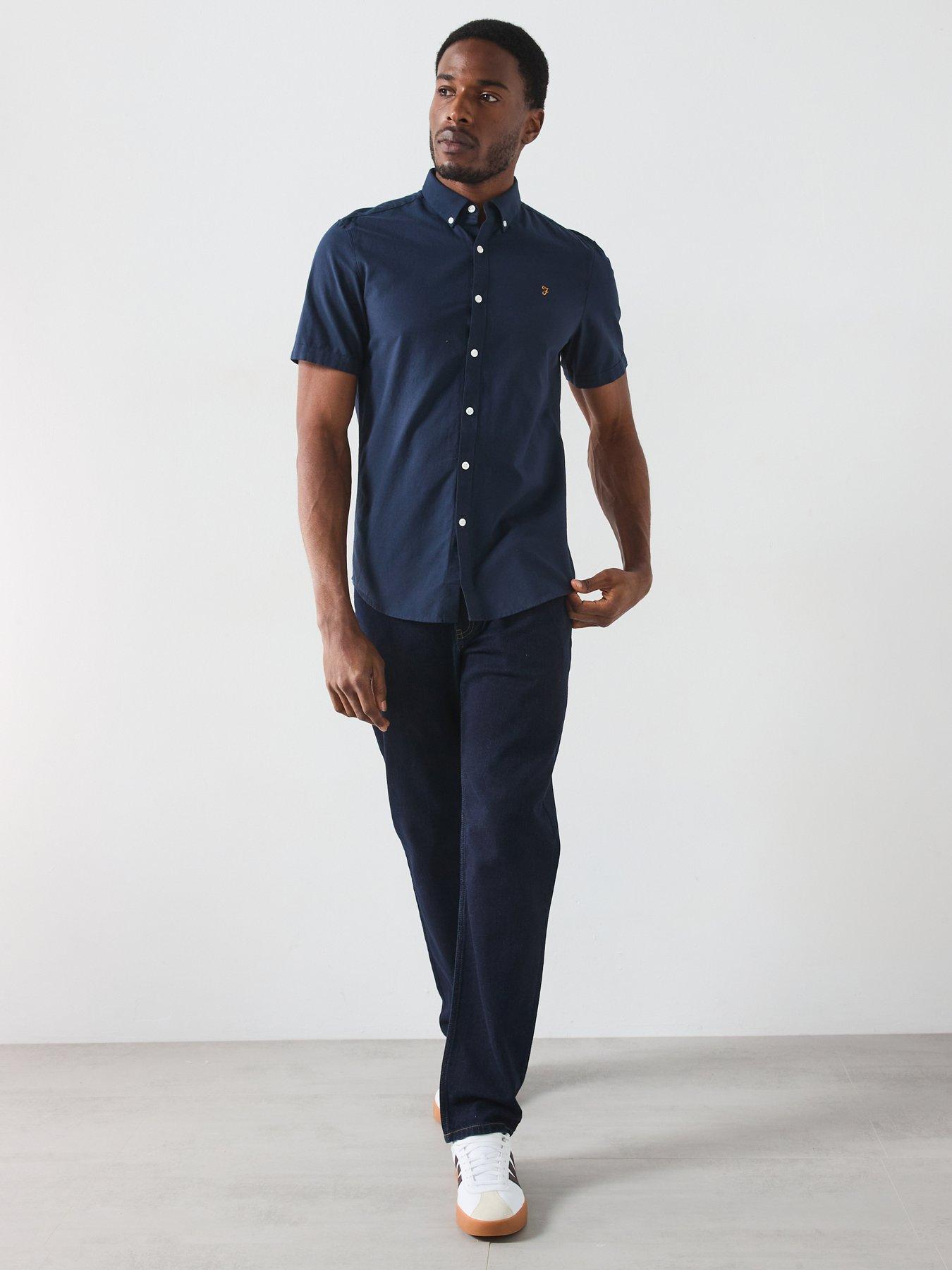  image of farah-brewer-short-sleeve-slim-fit-shirt-navy