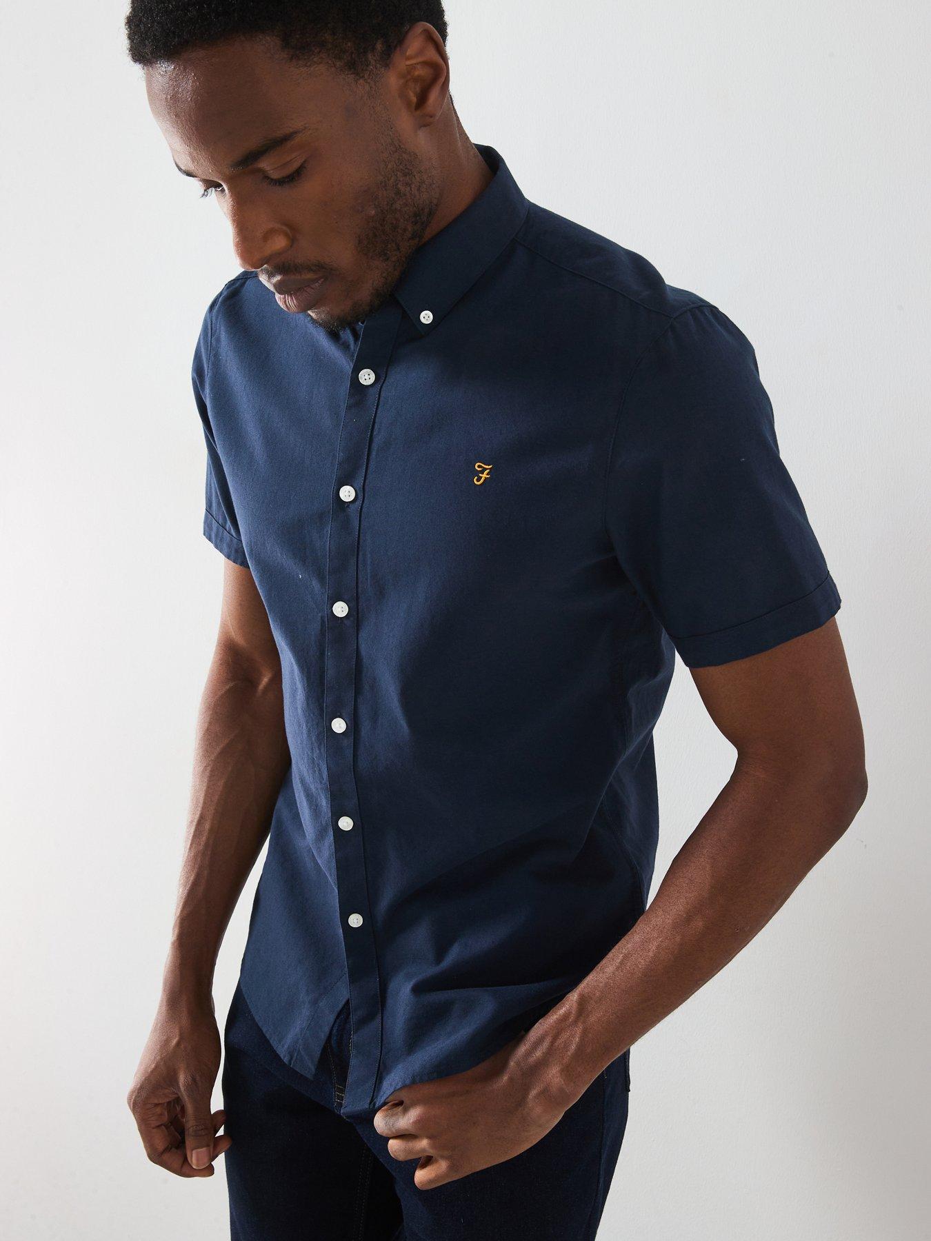  image of farah-brewer-short-sleeve-slim-fit-shirt-navy