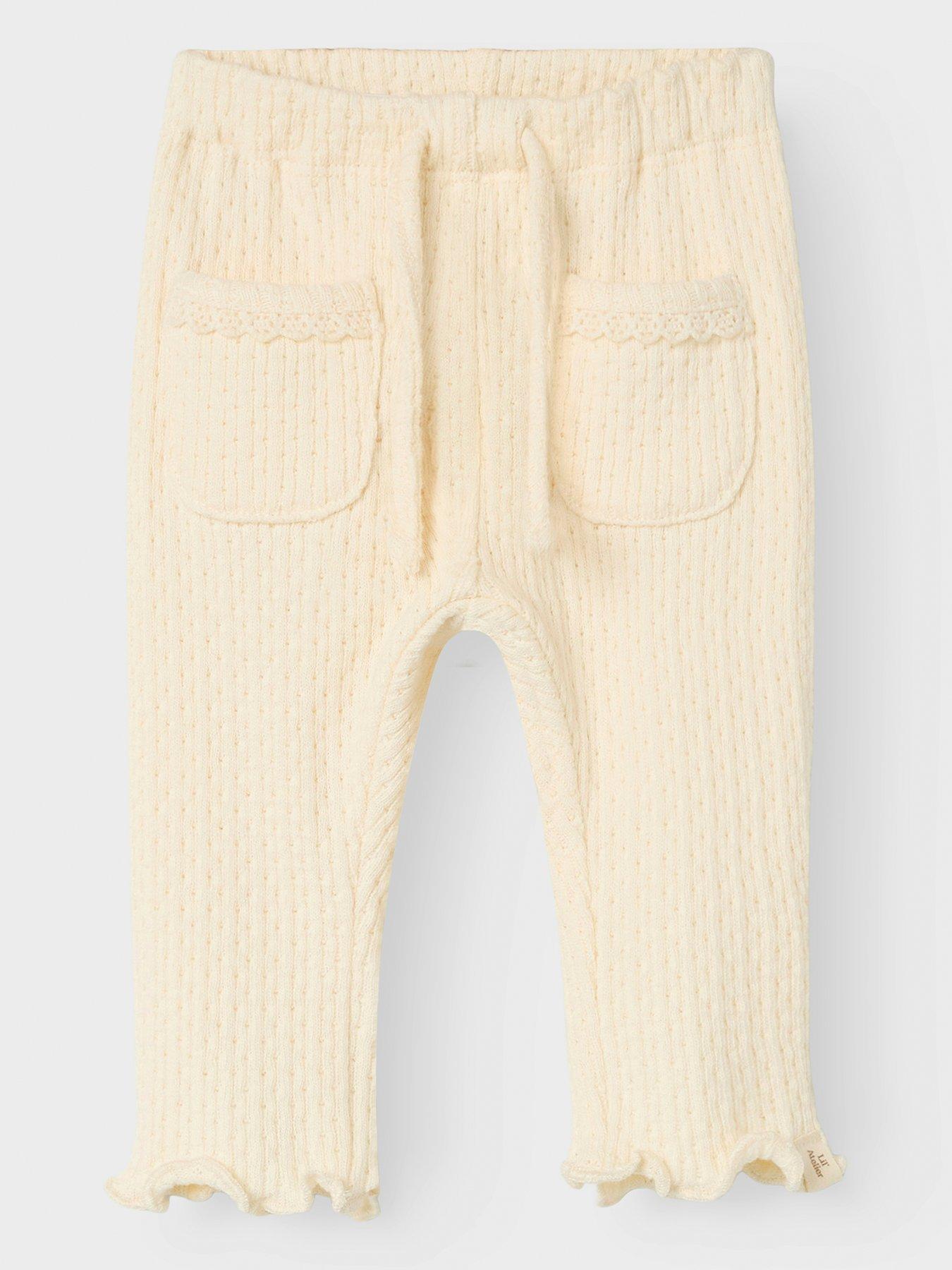  image of lil-atelier-baby-girls-textured-slim-trousers-turtledove