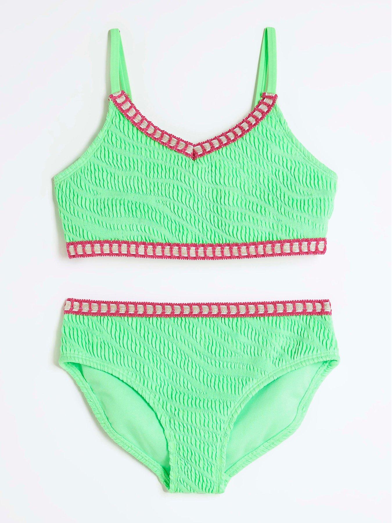  image of river-island-girls-blanket-stitch-bikini-set-green