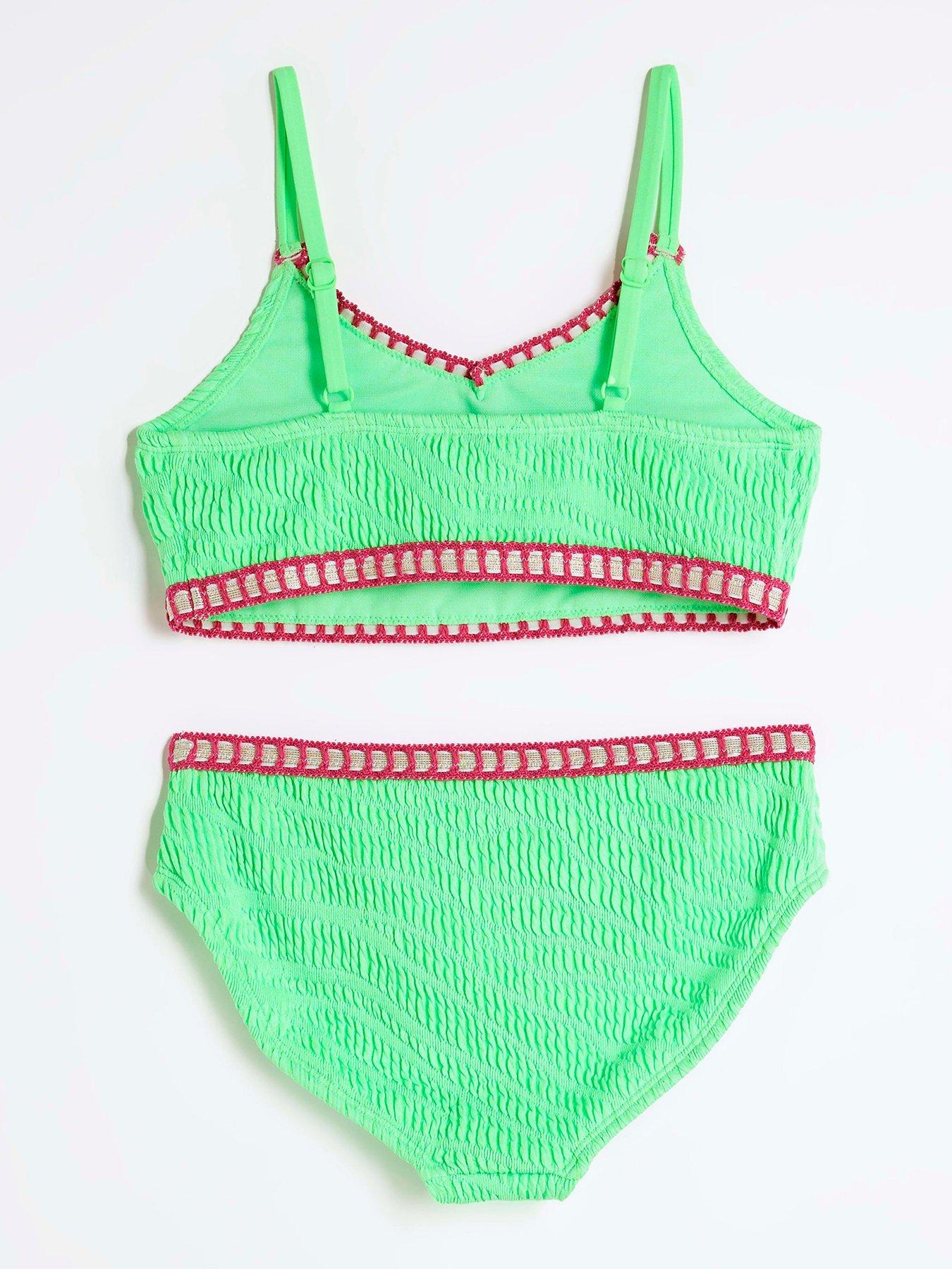  image of river-island-girls-blanket-stitch-bikini-set-green