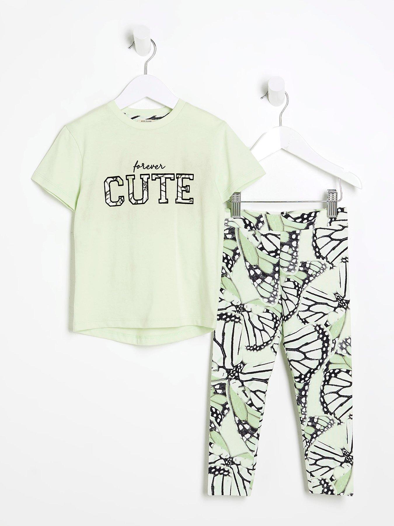 undefined Mini Girls Butterfly Top & Leggings Set - Light Green