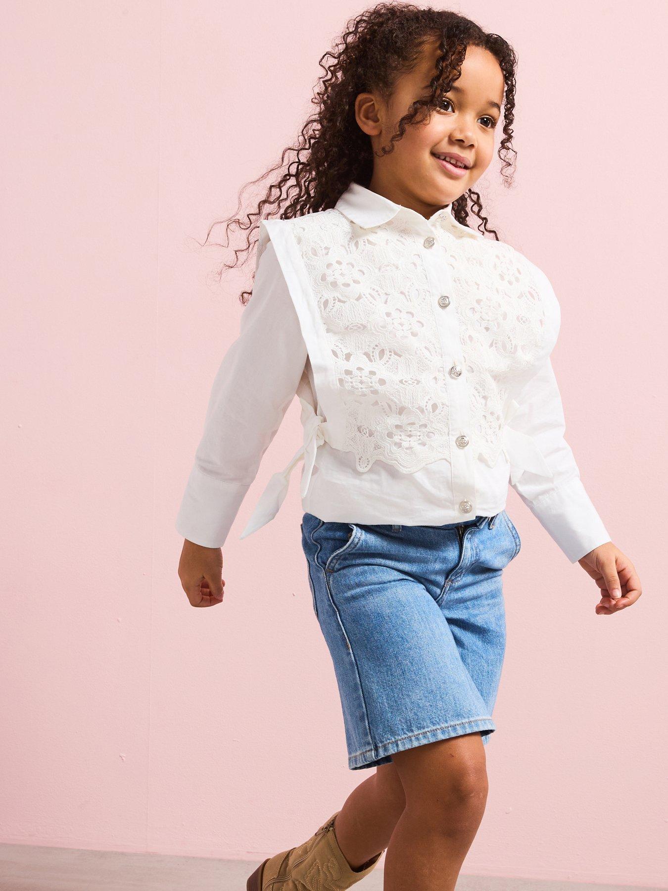 image of river-island-girls-lace-bow-button-down-shirt-white