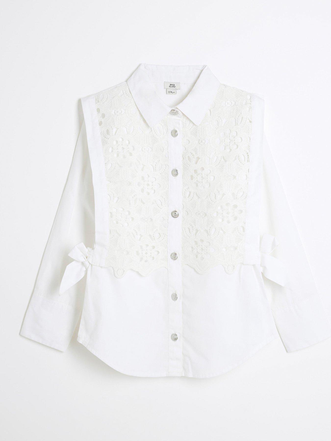  image of river-island-girls-lace-bow-button-down-shirt-white