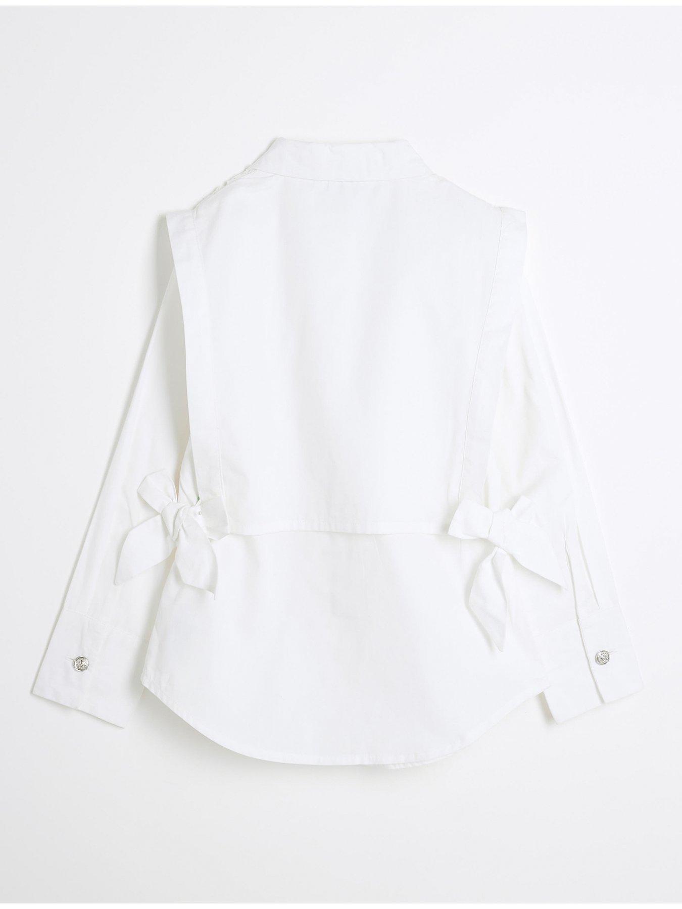  image of river-island-girls-lace-bow-button-down-shirt-white