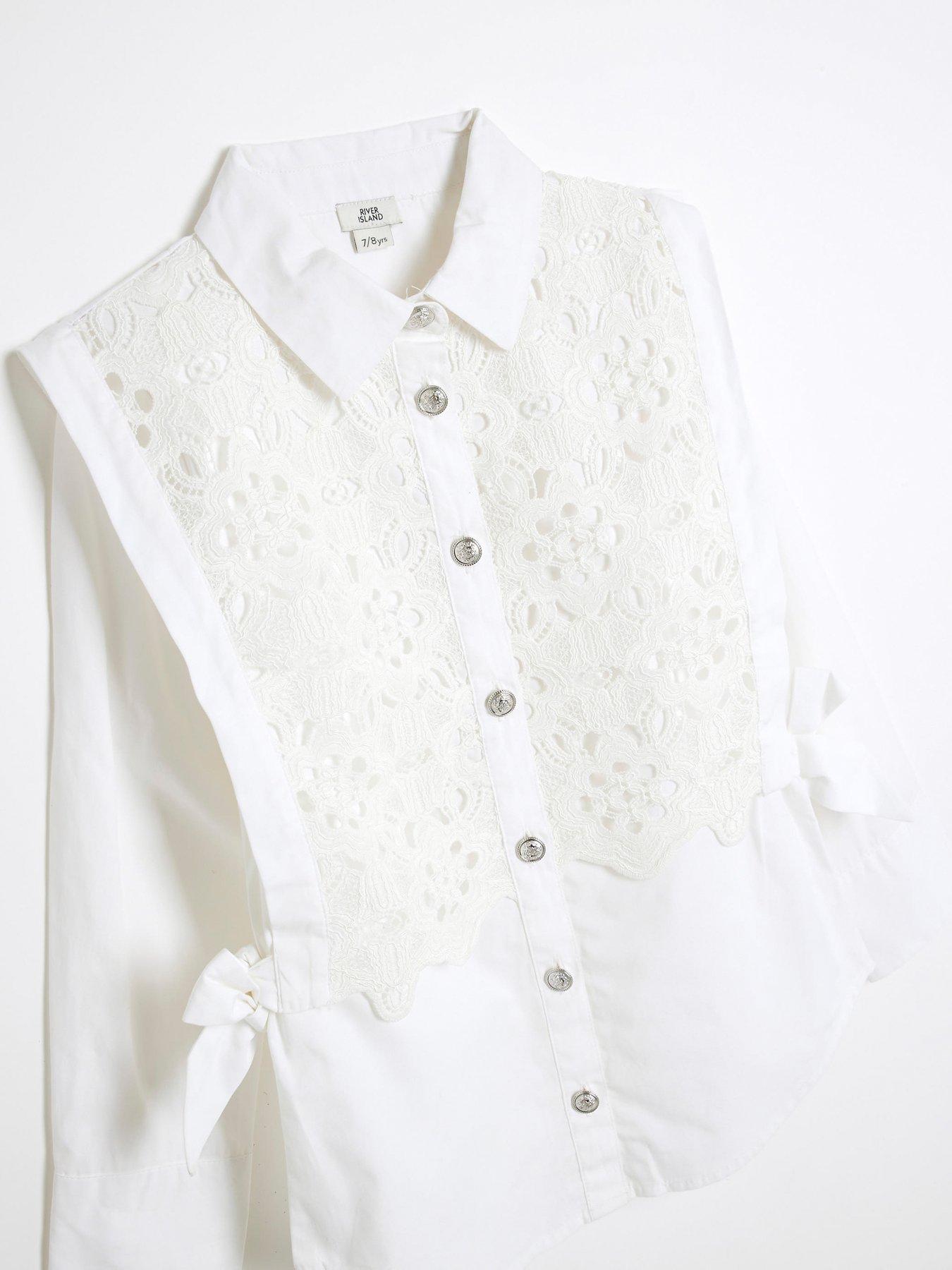  image of river-island-girls-lace-bow-button-down-shirt-white