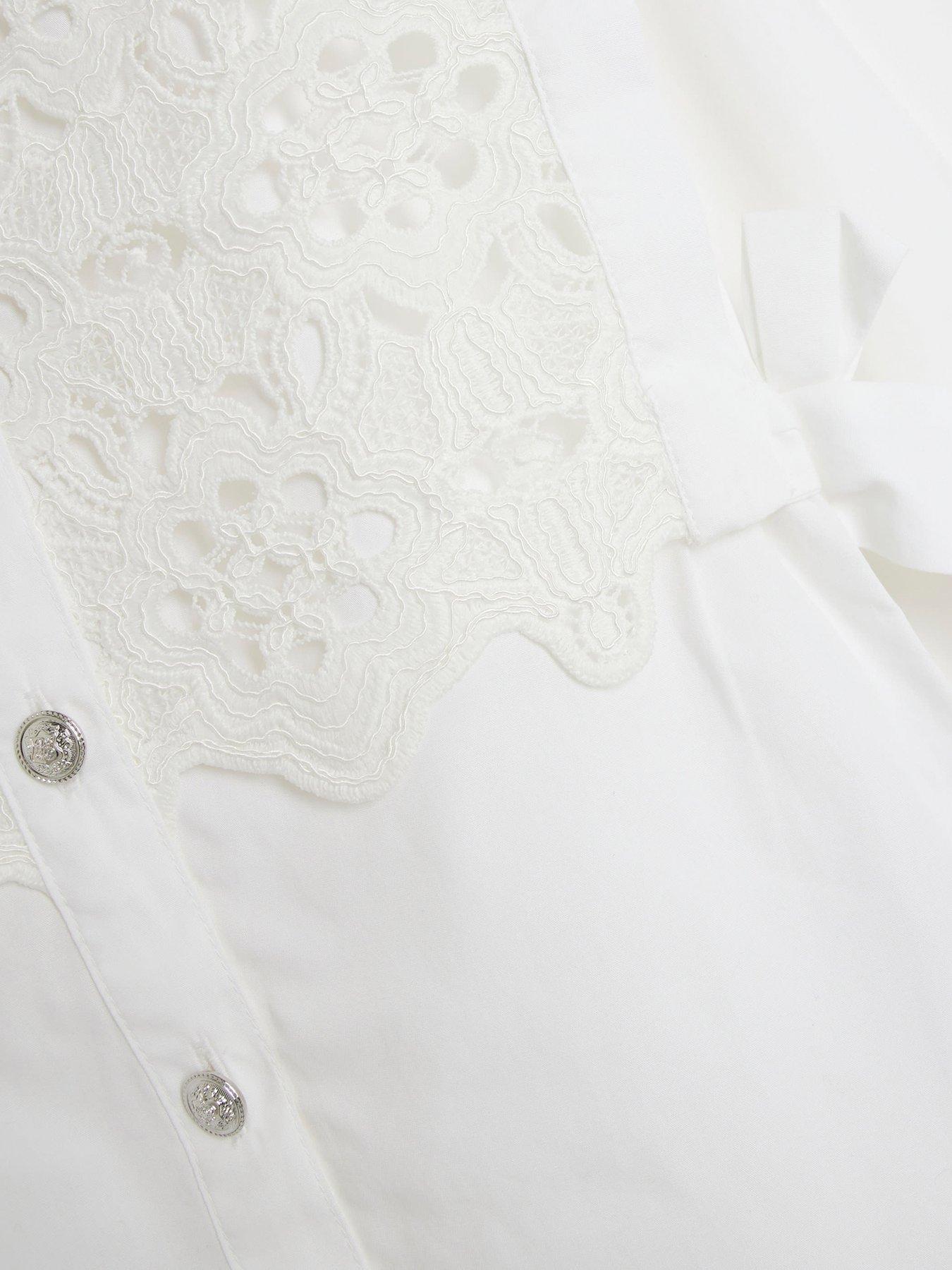  image of river-island-girls-lace-bow-button-down-shirt-white