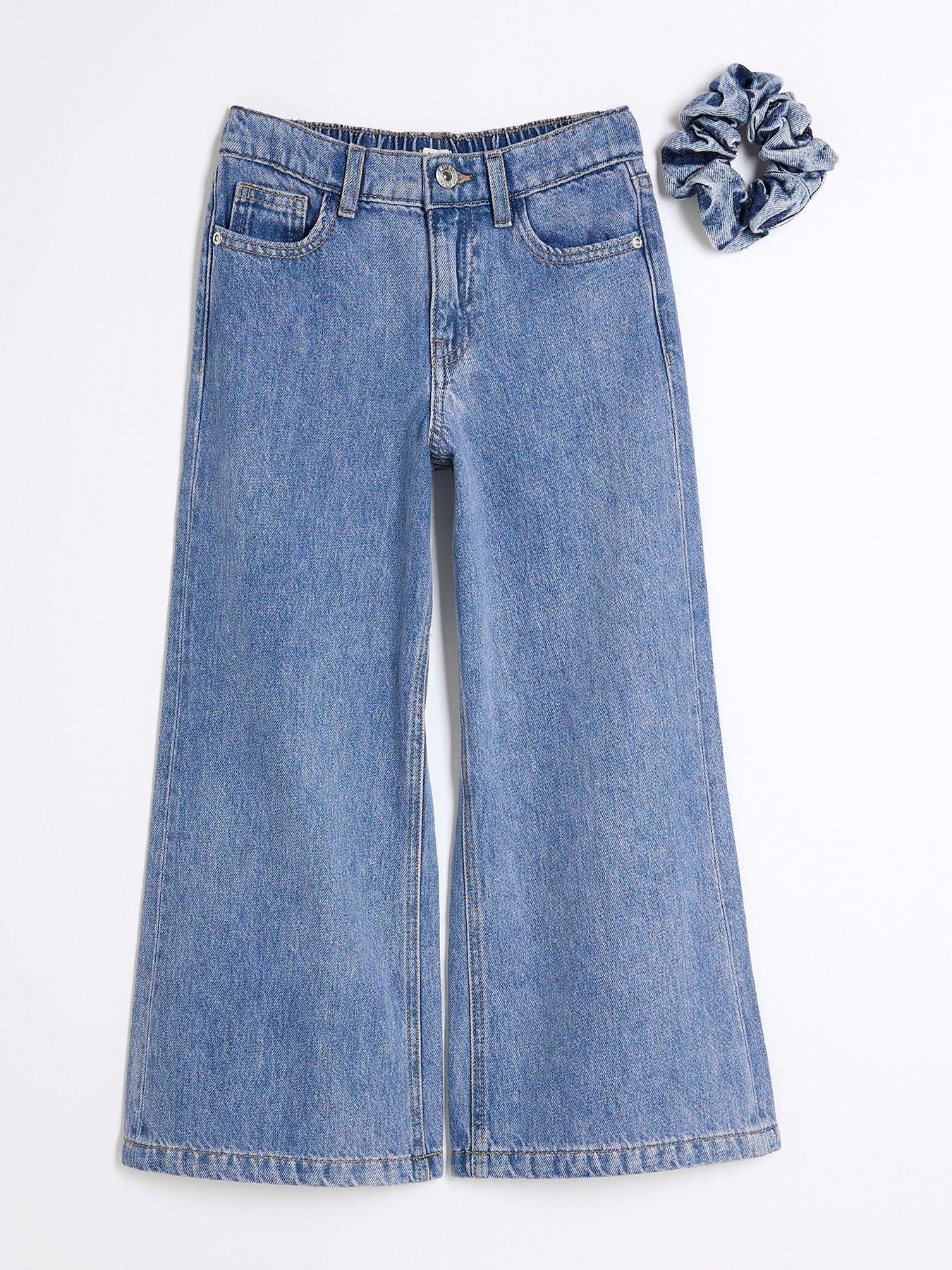  image of river-island-girls-scrunchie-amp-wide-leg-jeans-set-lilac-tint