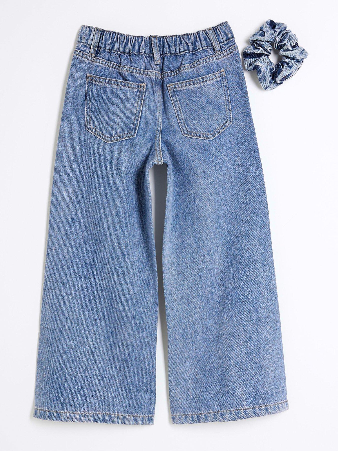  image of river-island-girls-scrunchie-amp-wide-leg-jeans-set-lilac-tint
