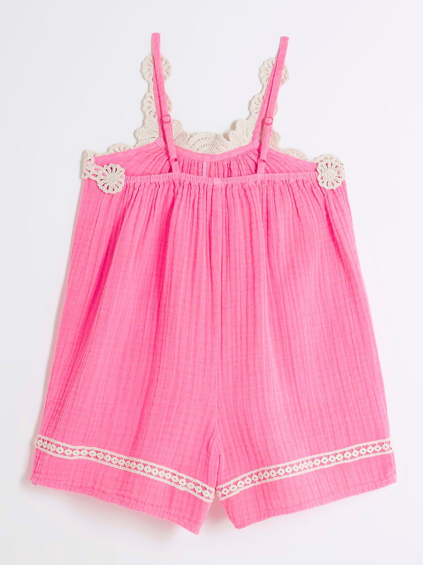 image of river-island-girls-crochet-trim-beach-playsuit-bright-pink