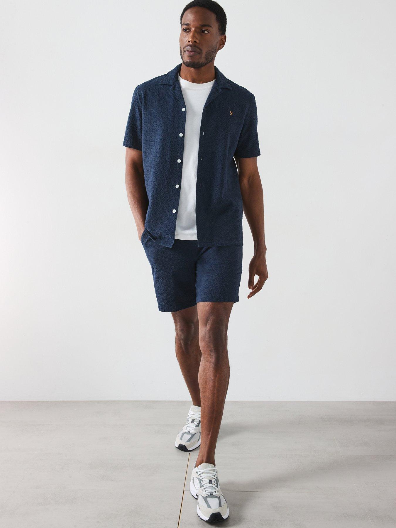  image of farah-redwald-seersucker-regular-fit-shorts-navy