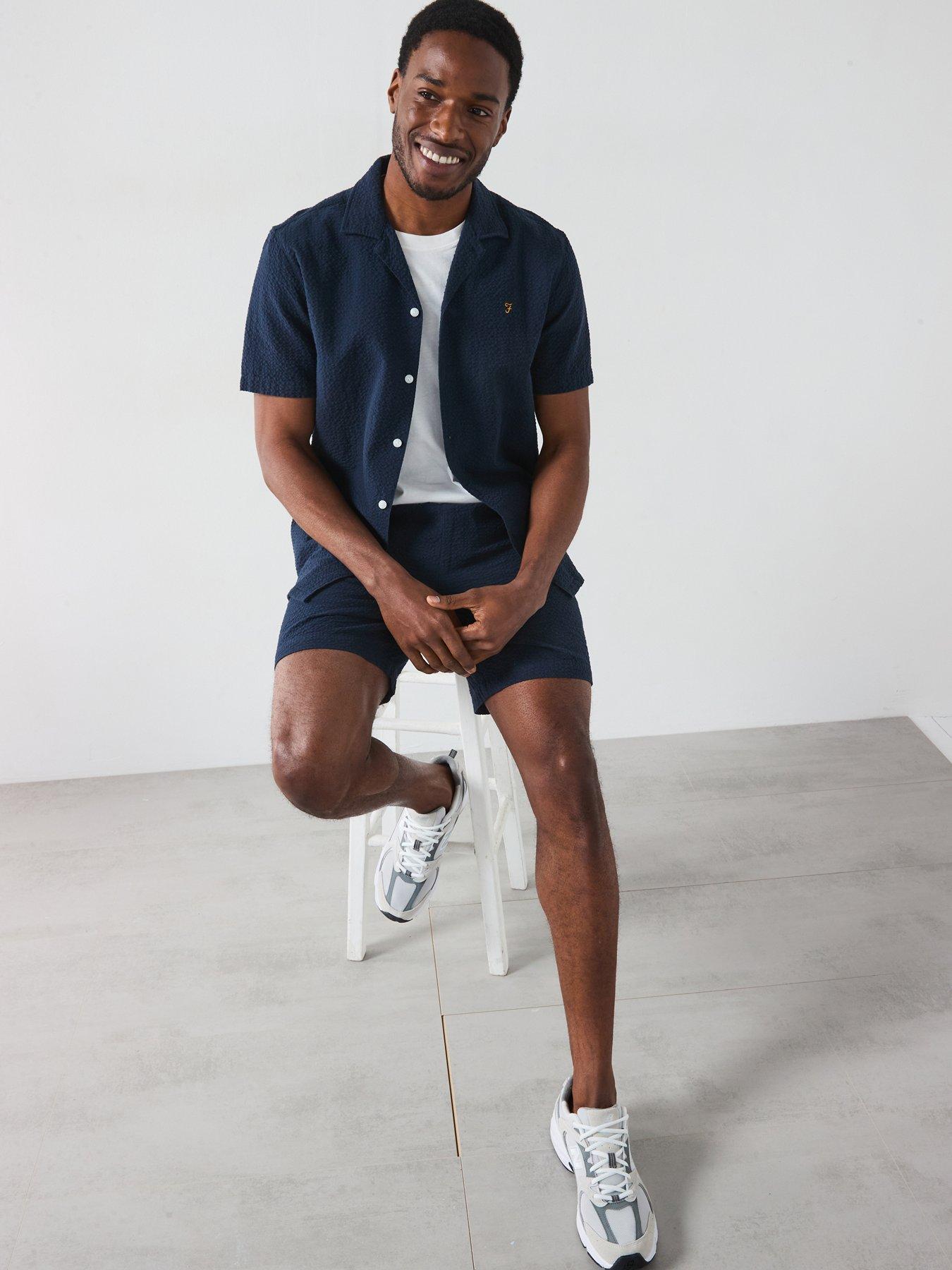  image of farah-redwald-seersucker-regular-fit-shorts-navy