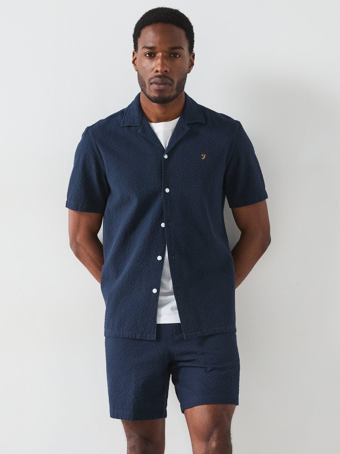  image of farah-redwald-seersucker-regular-fit-shorts-navy