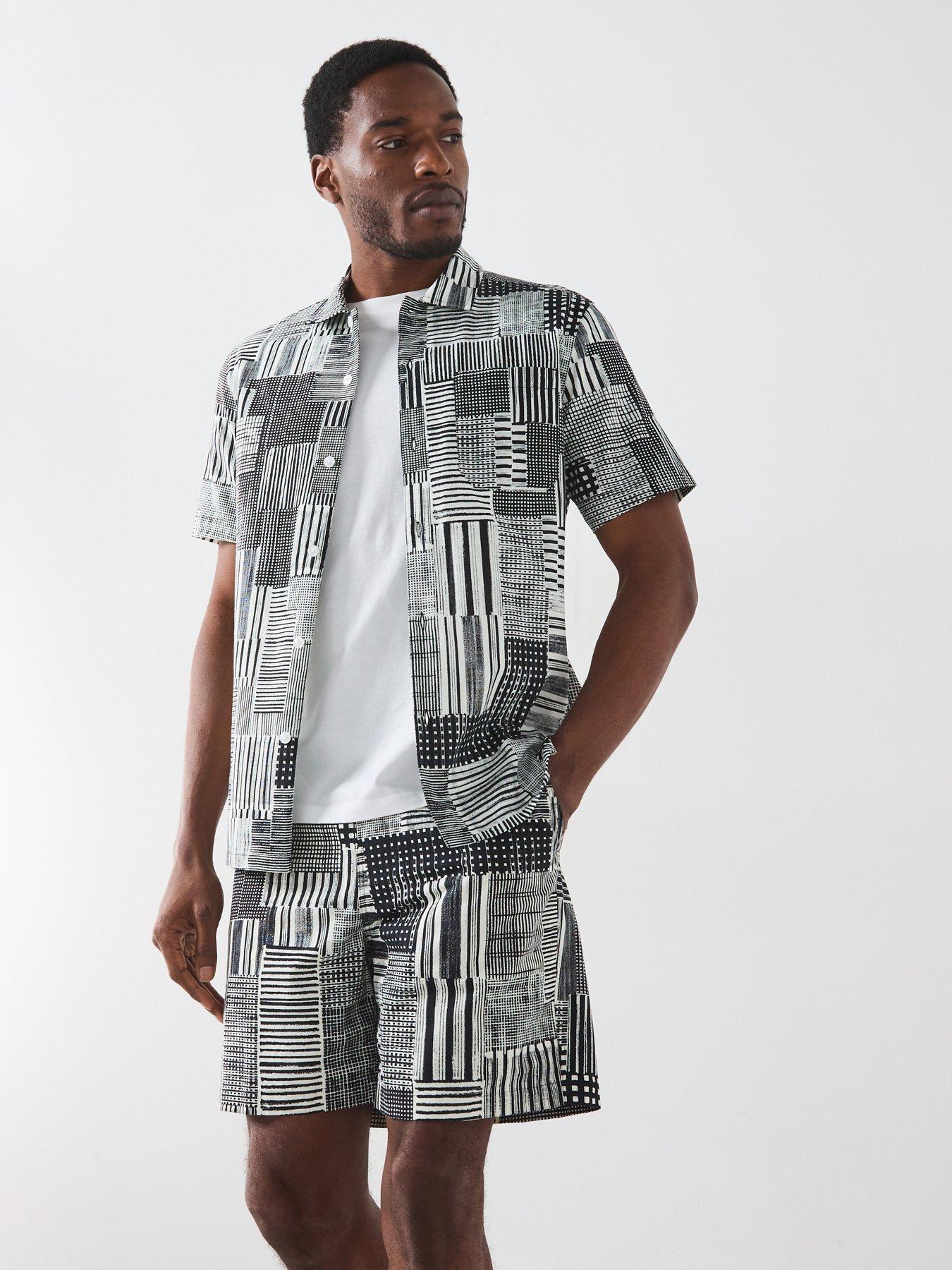  image of farah-chiltern-archive-short-sleeve-printed-casual-fit-shirt-black
