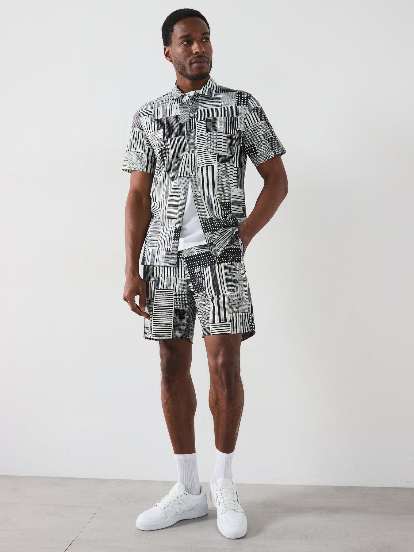  image of farah-chiltern-archive-short-sleeve-printed-casual-fit-shirt-black