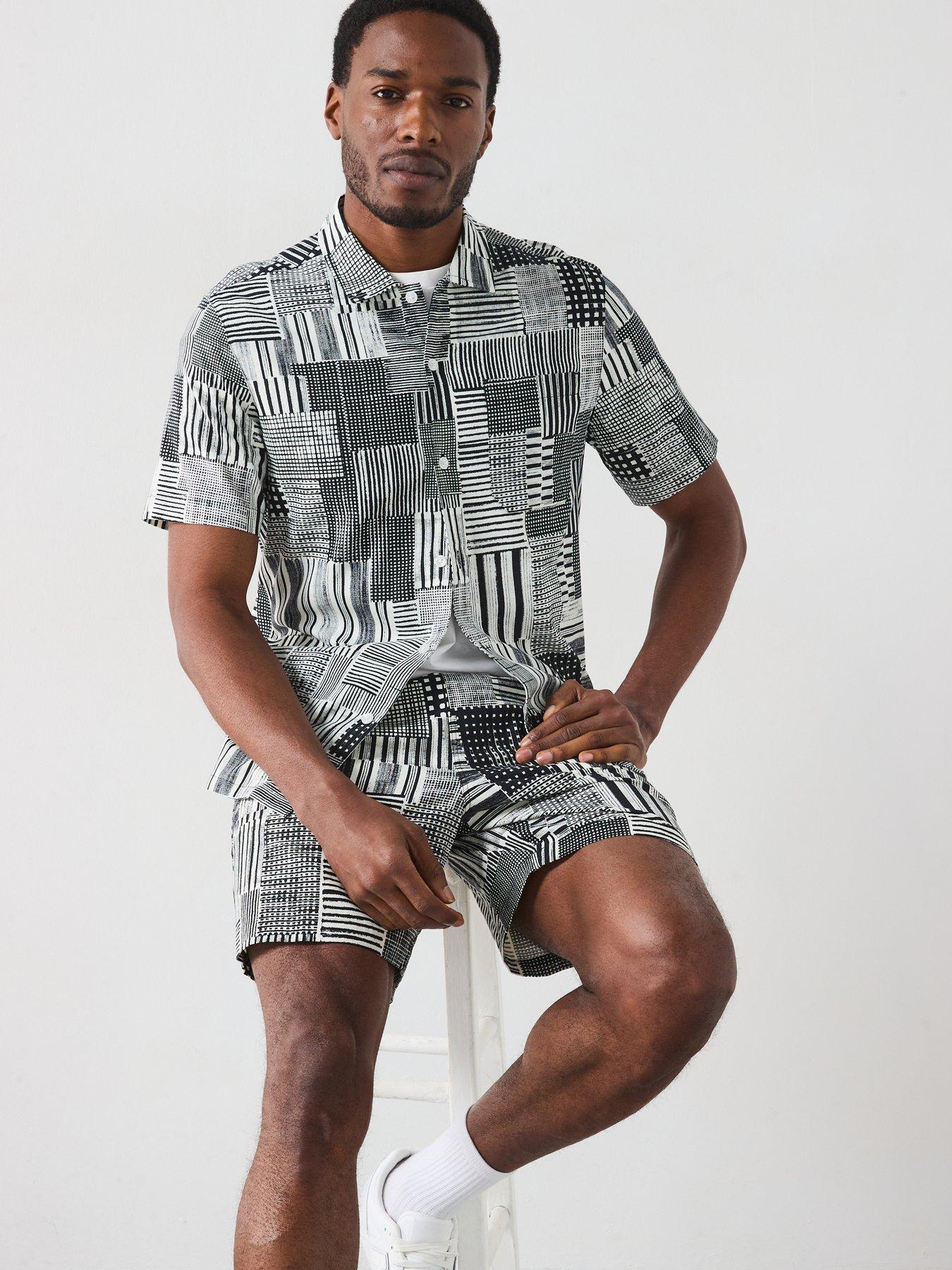  image of farah-chiltern-archive-short-sleeve-printed-casual-fit-shirt-black