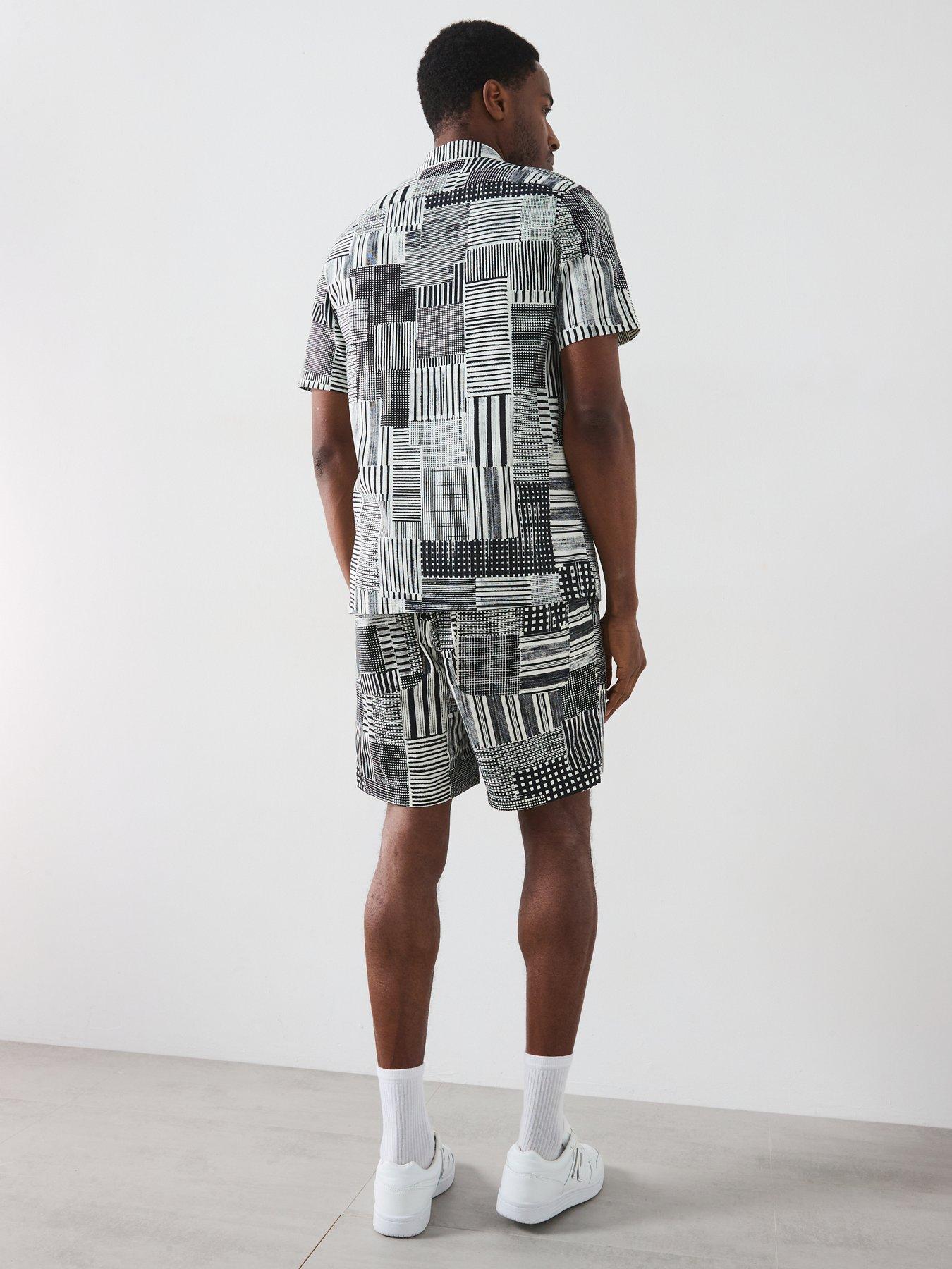  image of farah-chiltern-archive-short-sleeve-printed-casual-fit-shirt-black