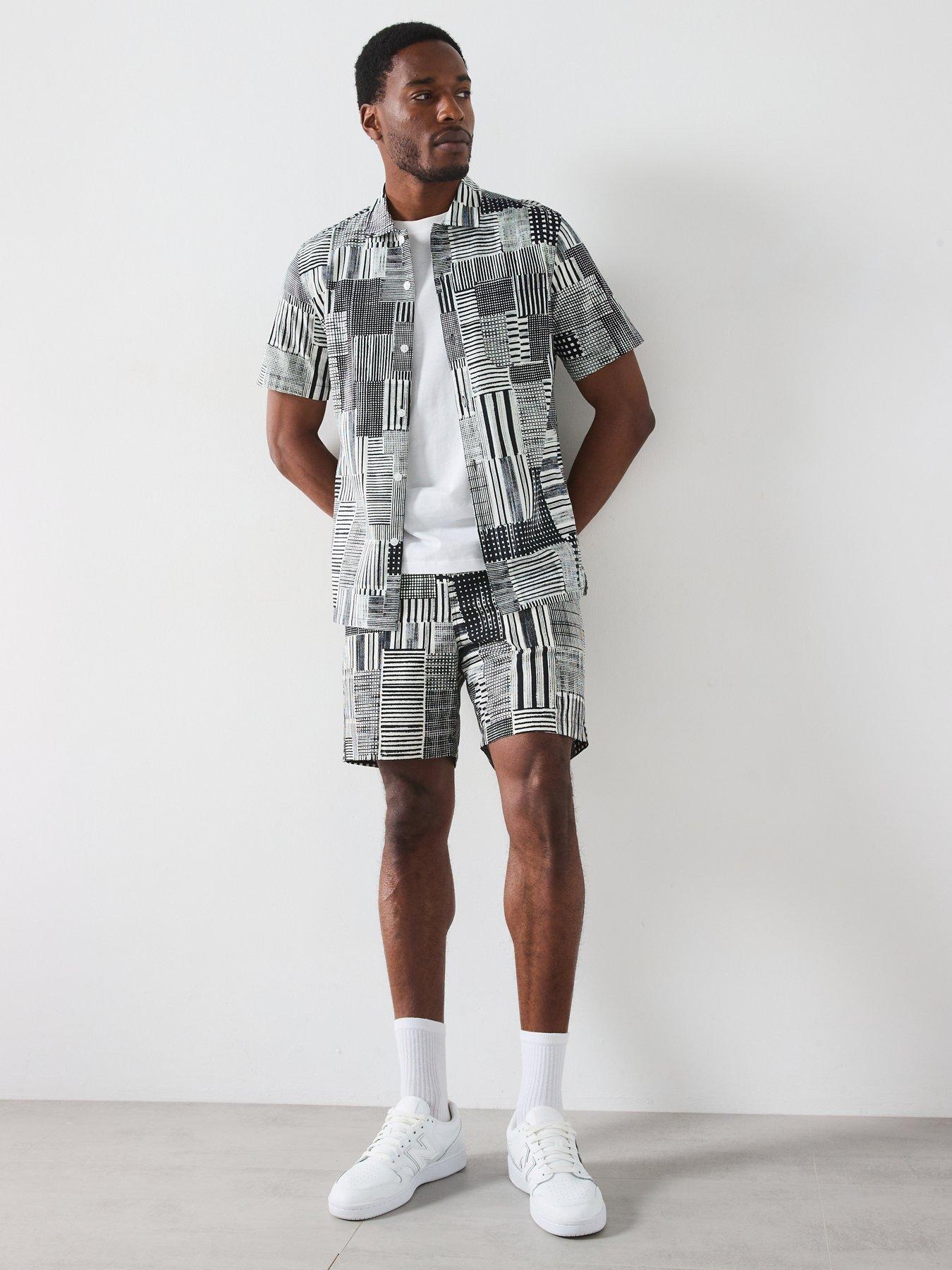  image of farah-chiltern-archive-short-sleeve-printed-casual-fit-shirt-black