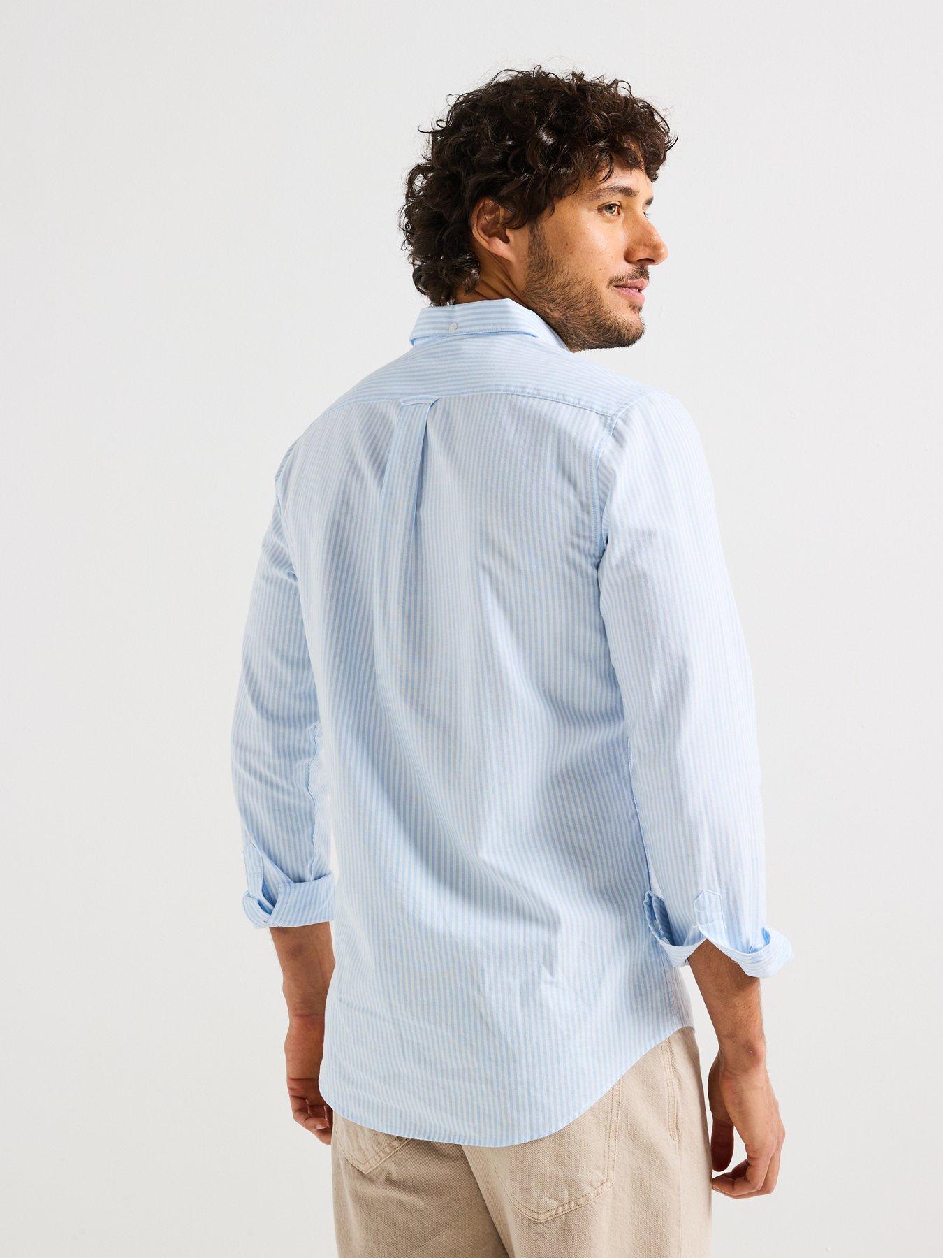  image of farah-brewer-long-sleeve-slim-fit-striped-shirt-light-blue