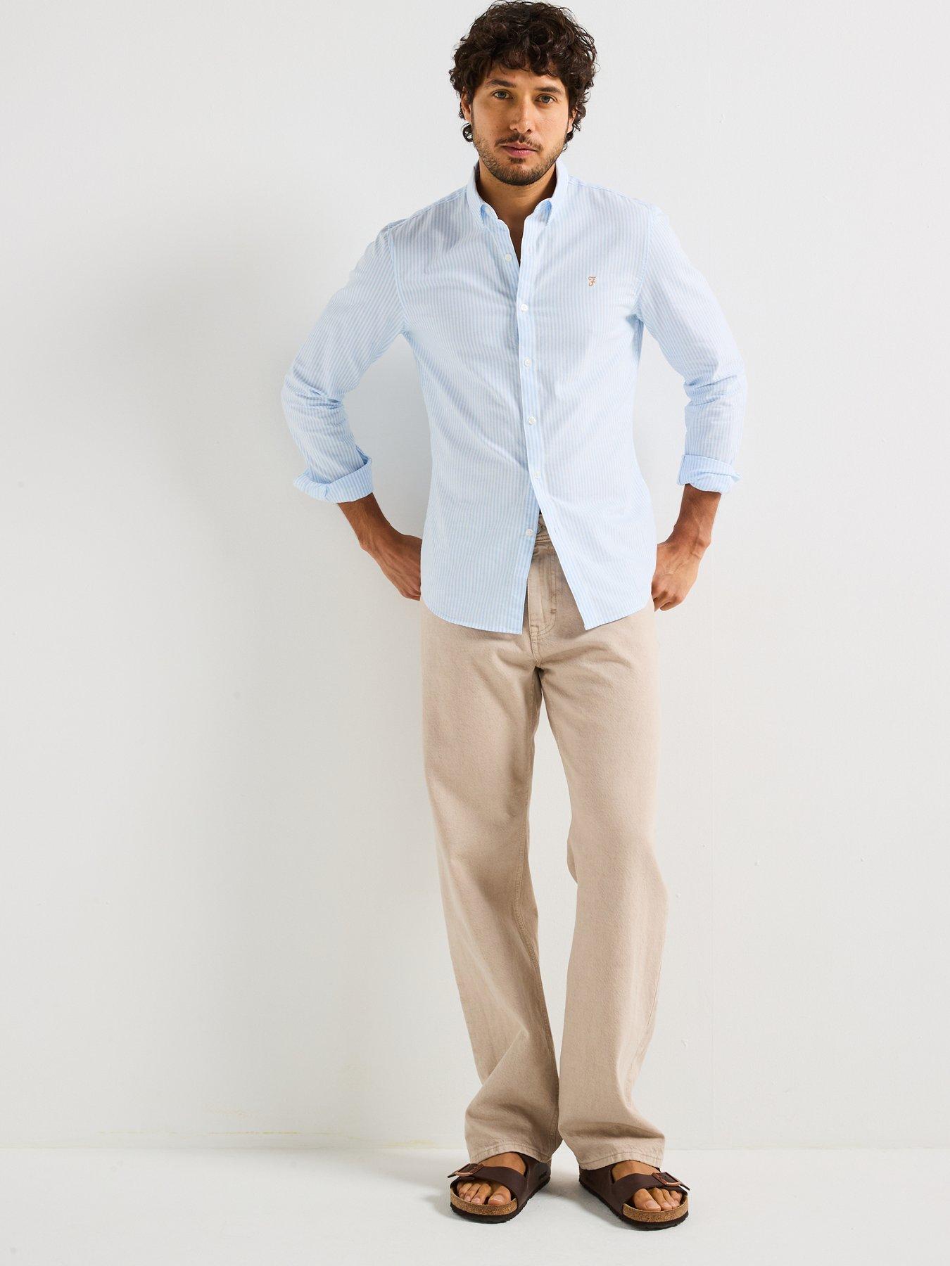  image of farah-brewer-long-sleeve-slim-fit-striped-shirt-light-blue